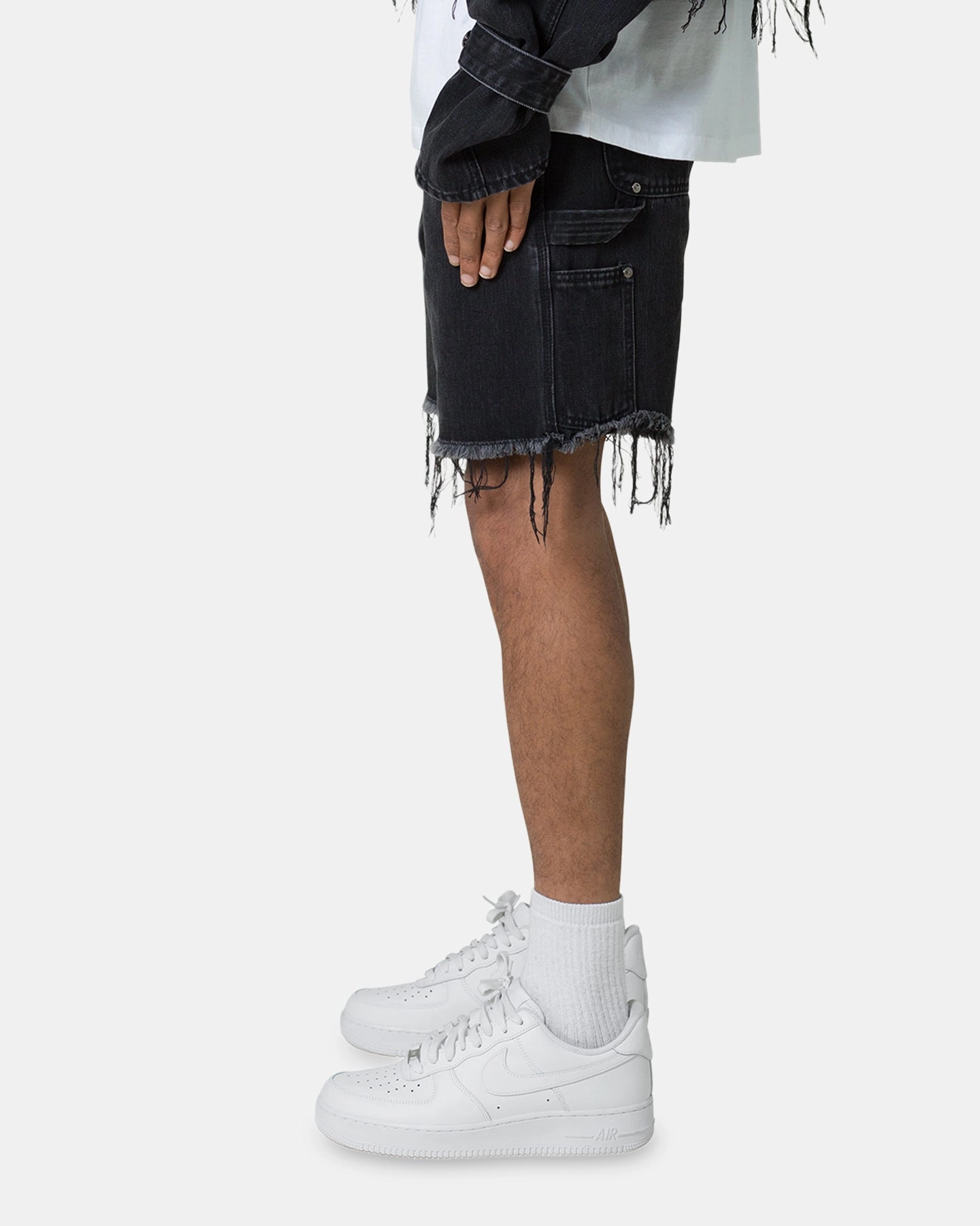 MNML Frayed Denim Shorts Washed Black Smooth Fabric