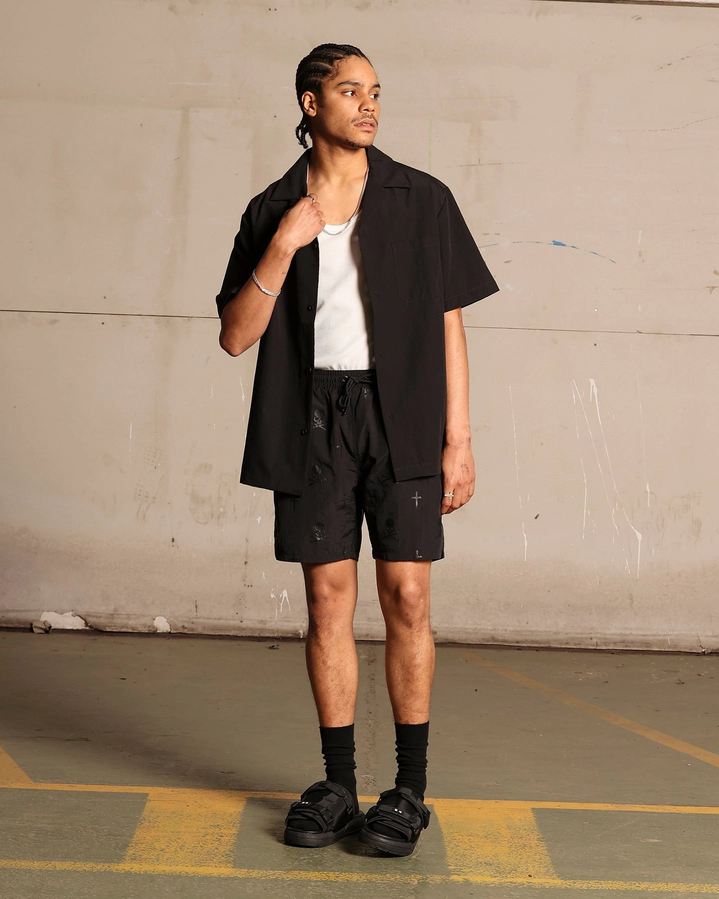 lounging clothes Saint Morta Skull And Bones Beach Shorts Black