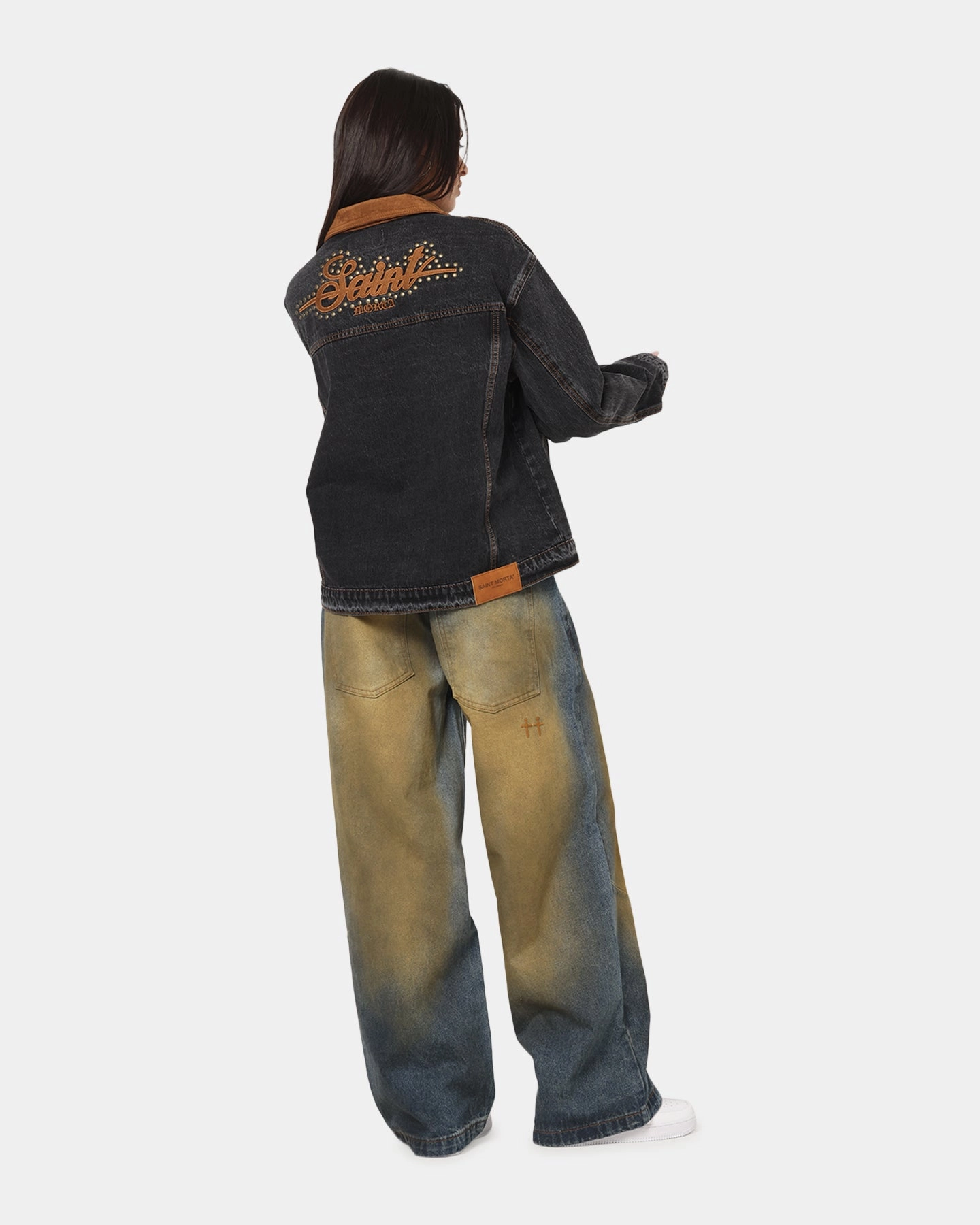 Fleece Taped Neckline Seams Saint Morta Rodeo Drive Denim Jacket Black Shadow