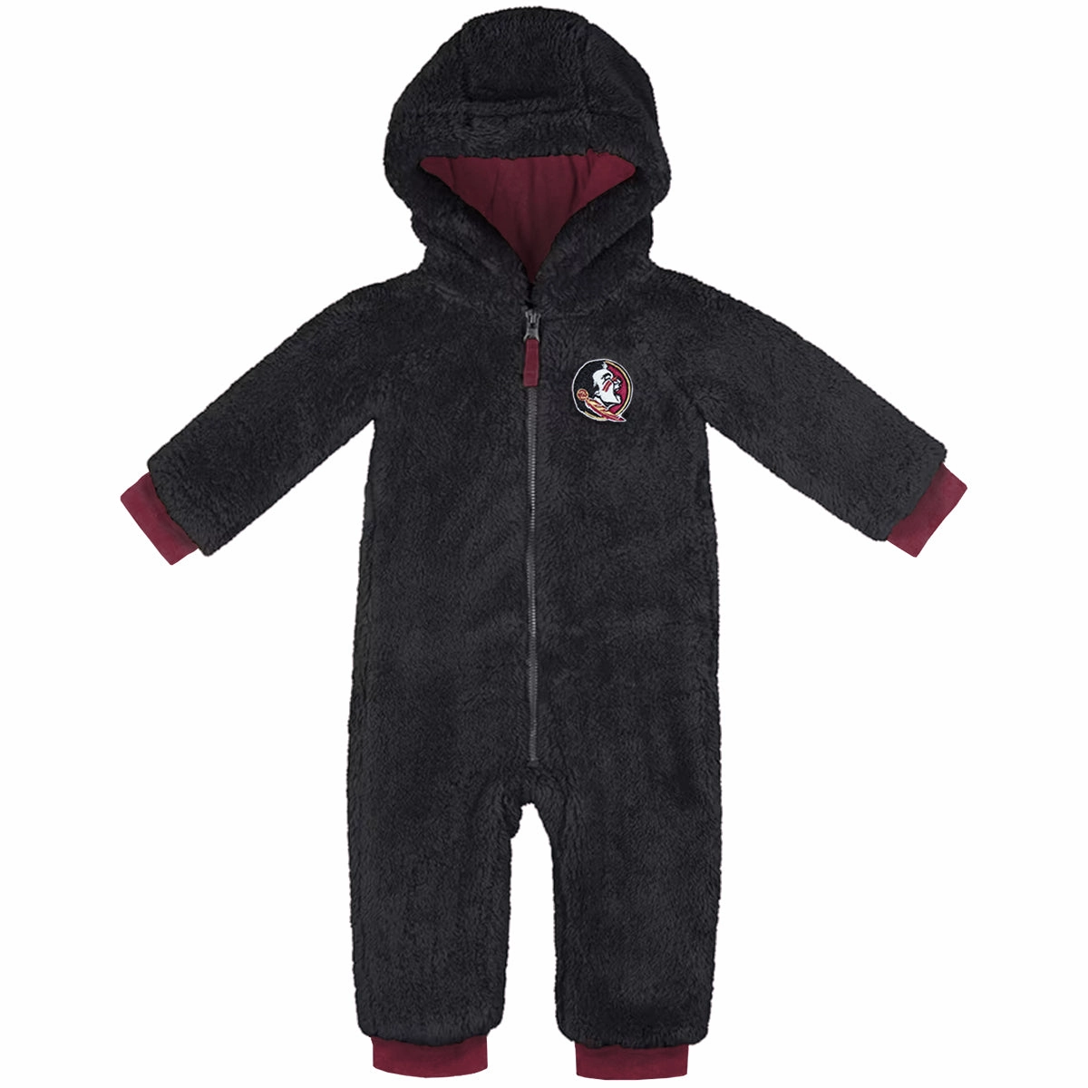 Colosseum Infant Seminole Logo Sherpa Romper - Black/Garnet Drop Shoulder Design Brushed Inner Layer