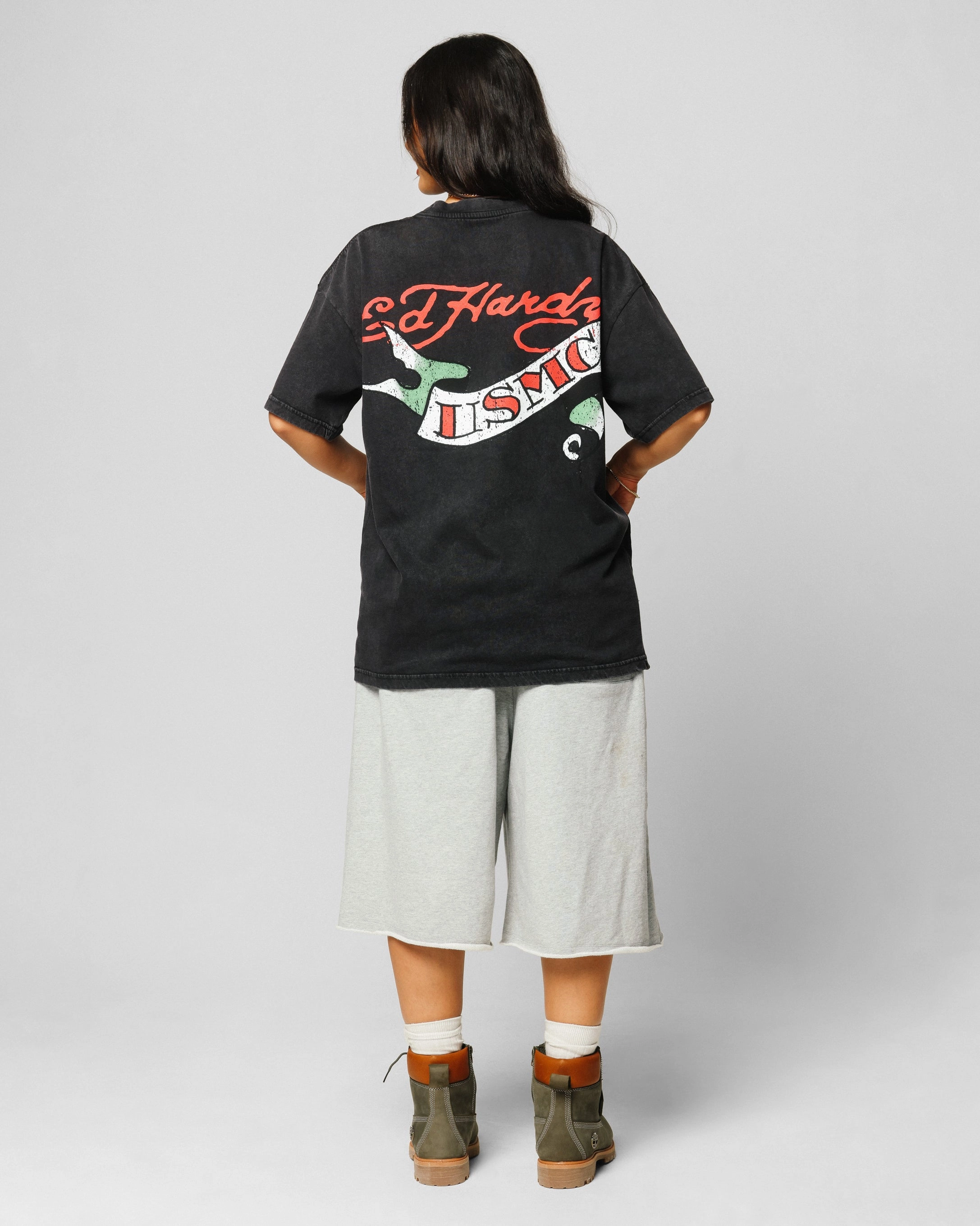 Heathered Fabric Geometric precision Ed Hardy Born To Lose T-Shirt Black Acidwash