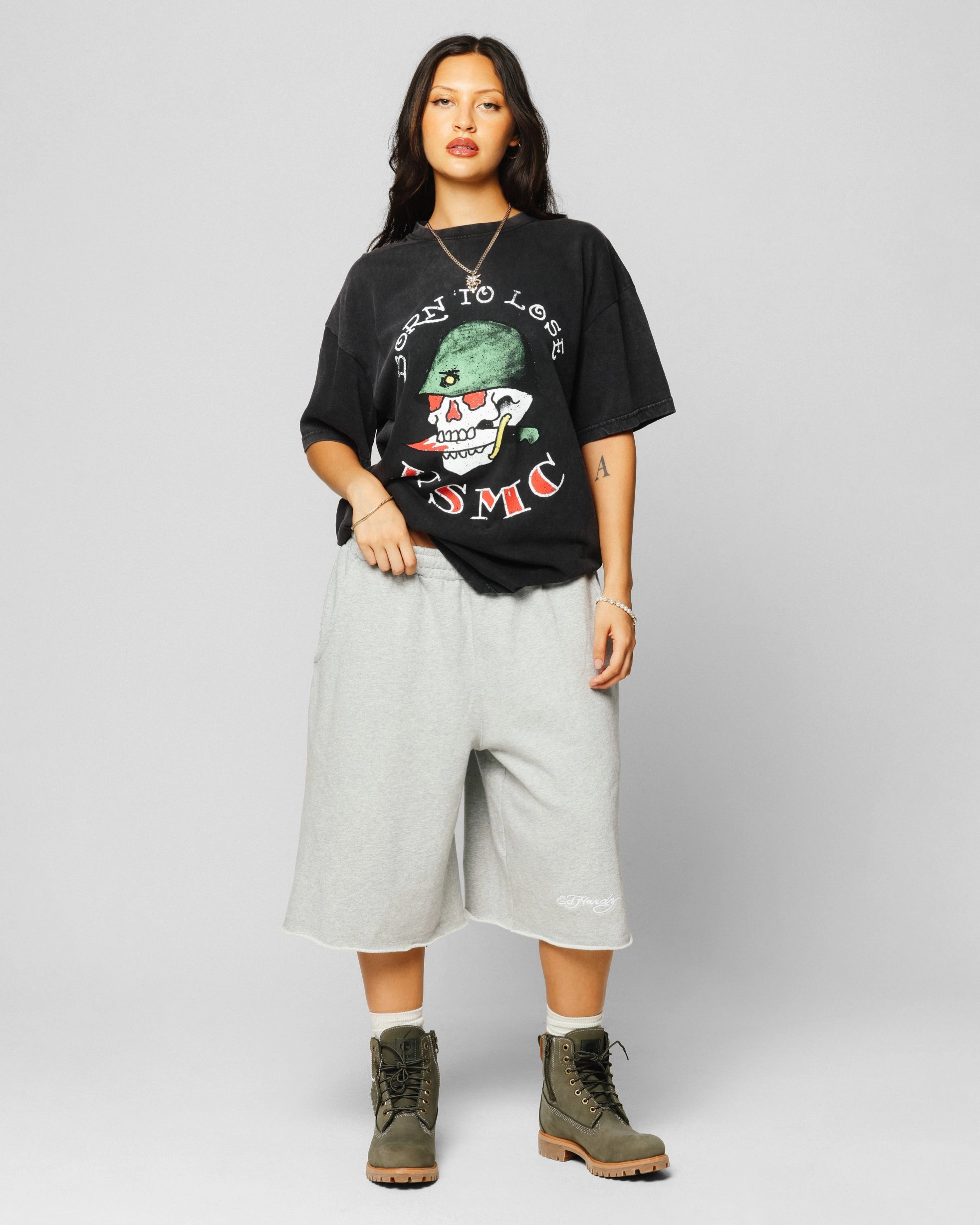 Colorfast Material Perfect Fit Wear Ed Hardy Born To Lose T-Shirt Black Acidwash