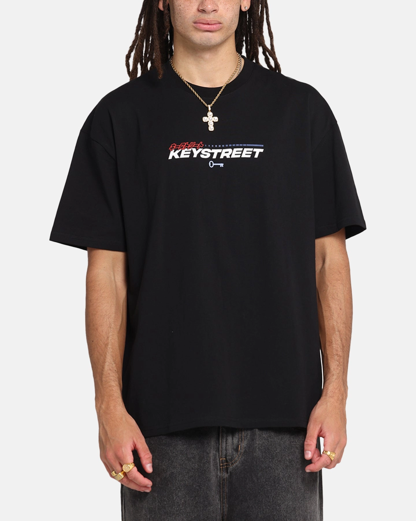 Stretch Jersey Knit Key Street Send It T-Shirt Black