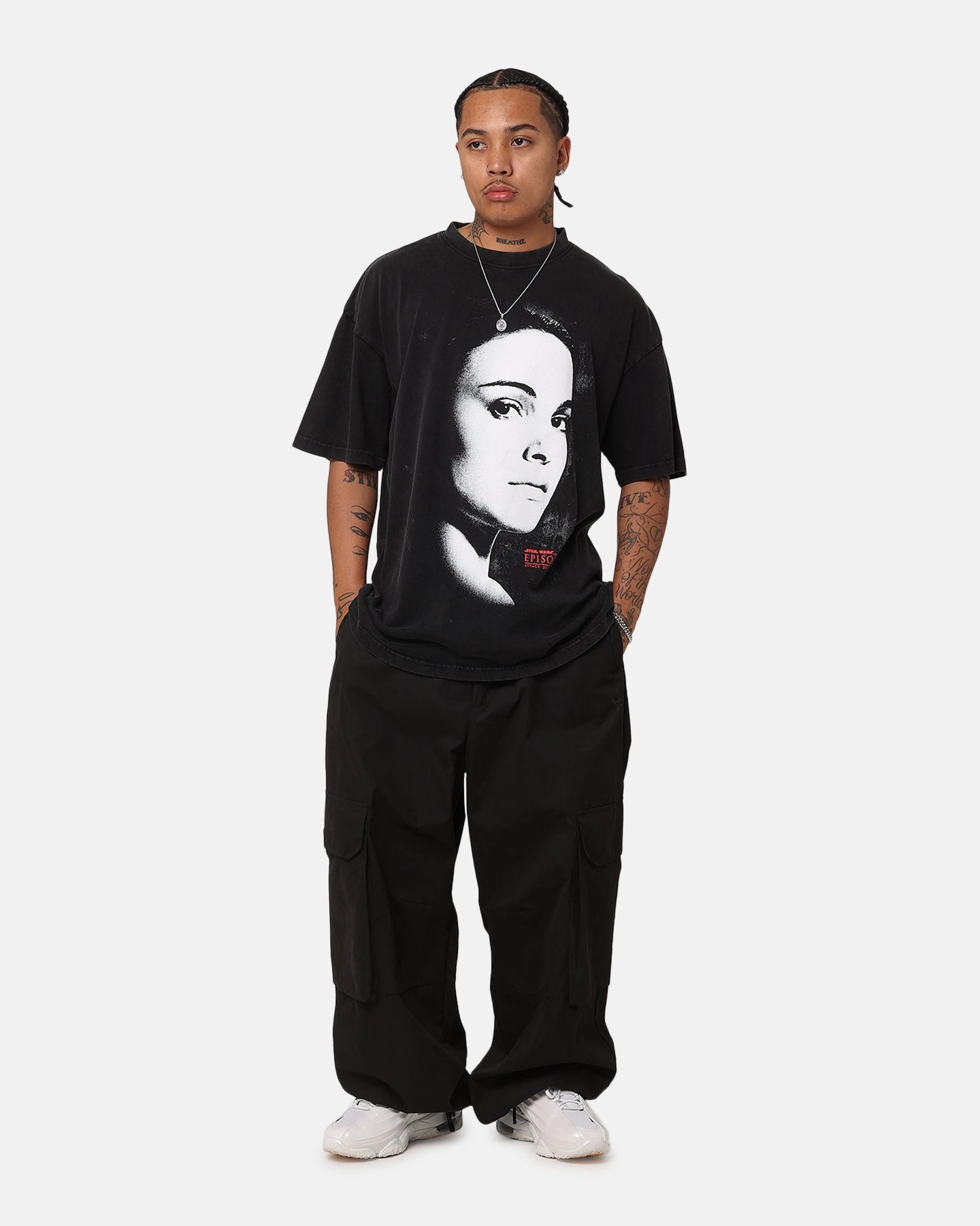 Star Wars Episode II Queen Vintage T-Shirt Black Acidwash Moisture Control Fabric Functional Fashion