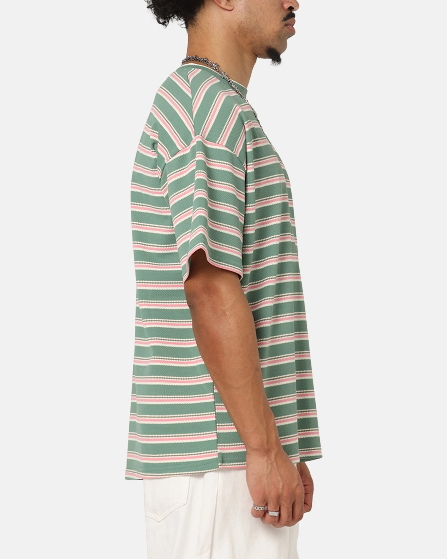 XXIII Standard Stripe T-Shirt Green/Pink AntiStaticLining Sweat Absorbent