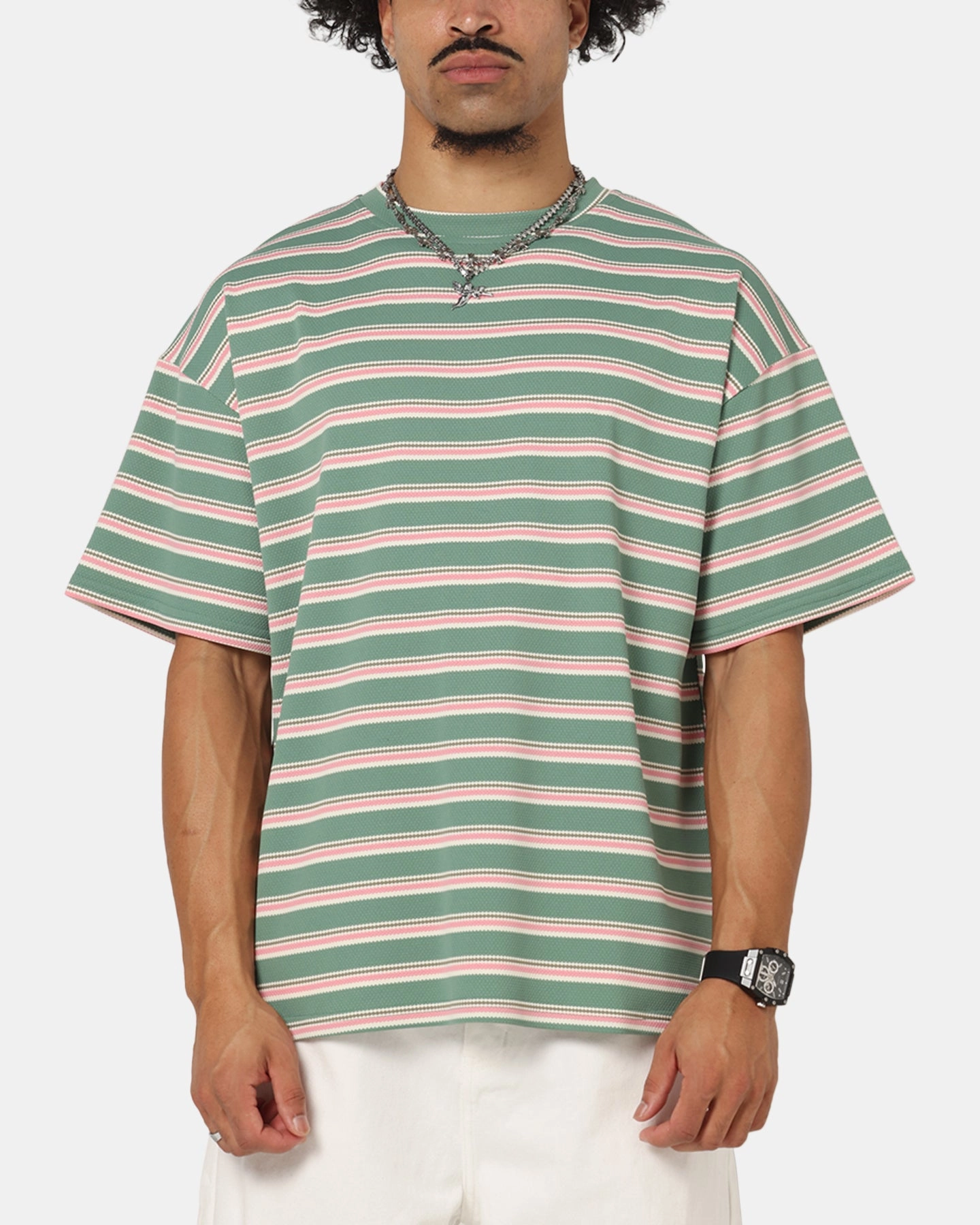 XXIII Standard Stripe T-Shirt Green/Pink discount offer Lightweight Design