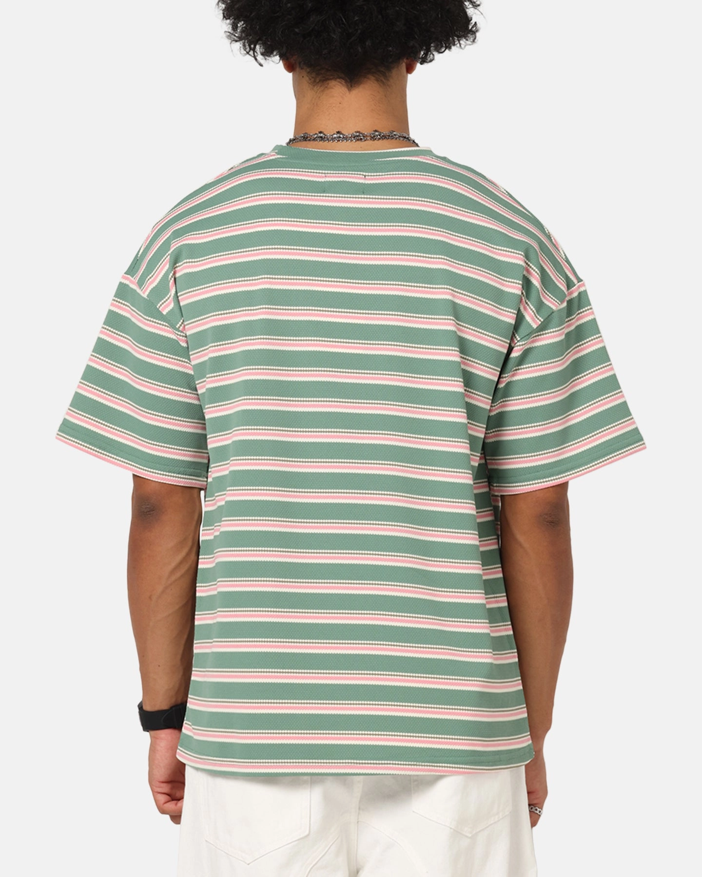 Simple and Relaxed XXIII Standard Stripe T-Shirt Green/Pink