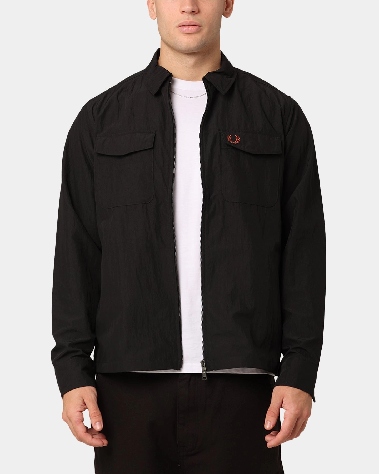 Adjustable Waistband Lotion Fred Perry Zip Overshirt Jacket Black