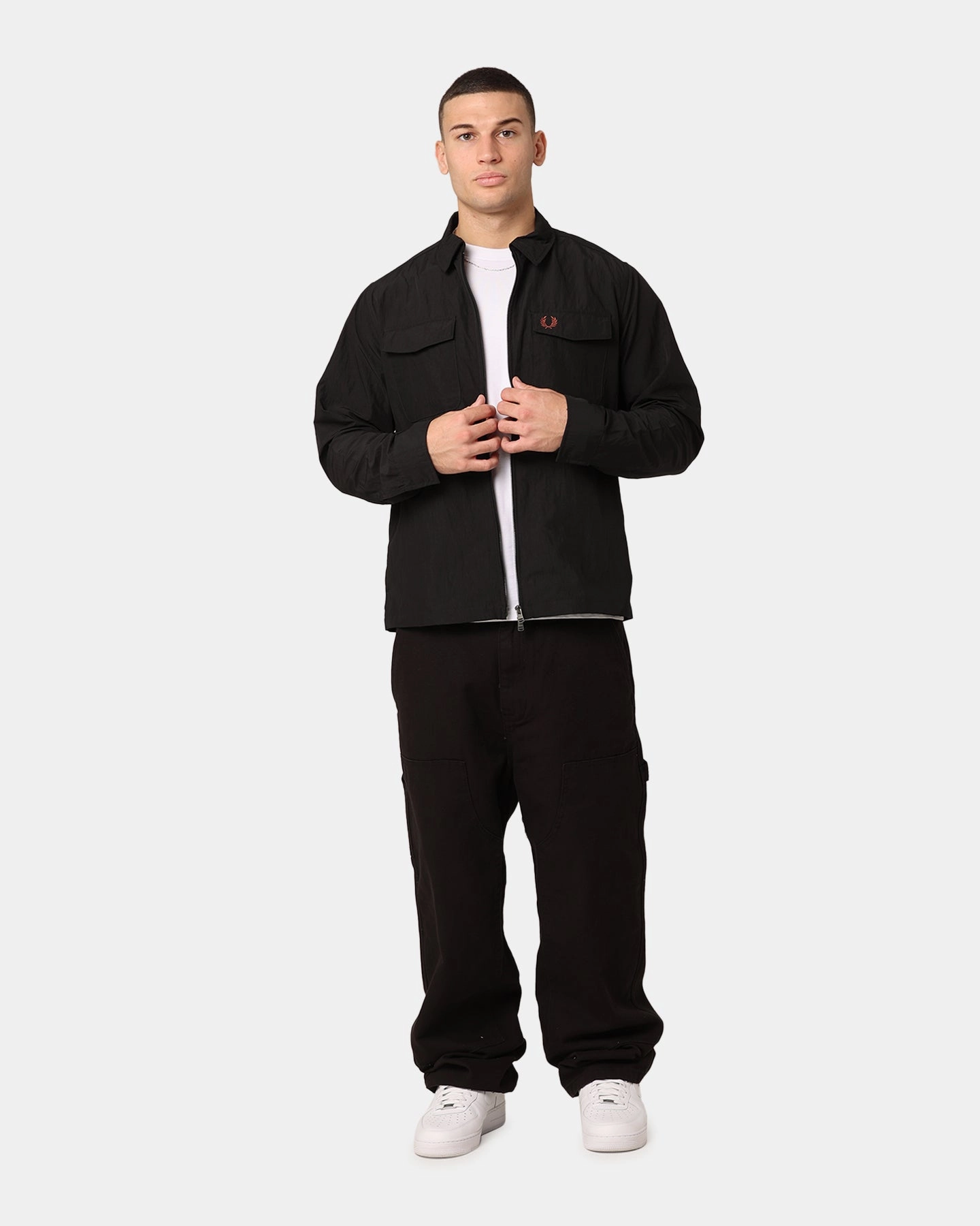 Fred Perry Zip Overshirt Jacket Black Suede Benchmark