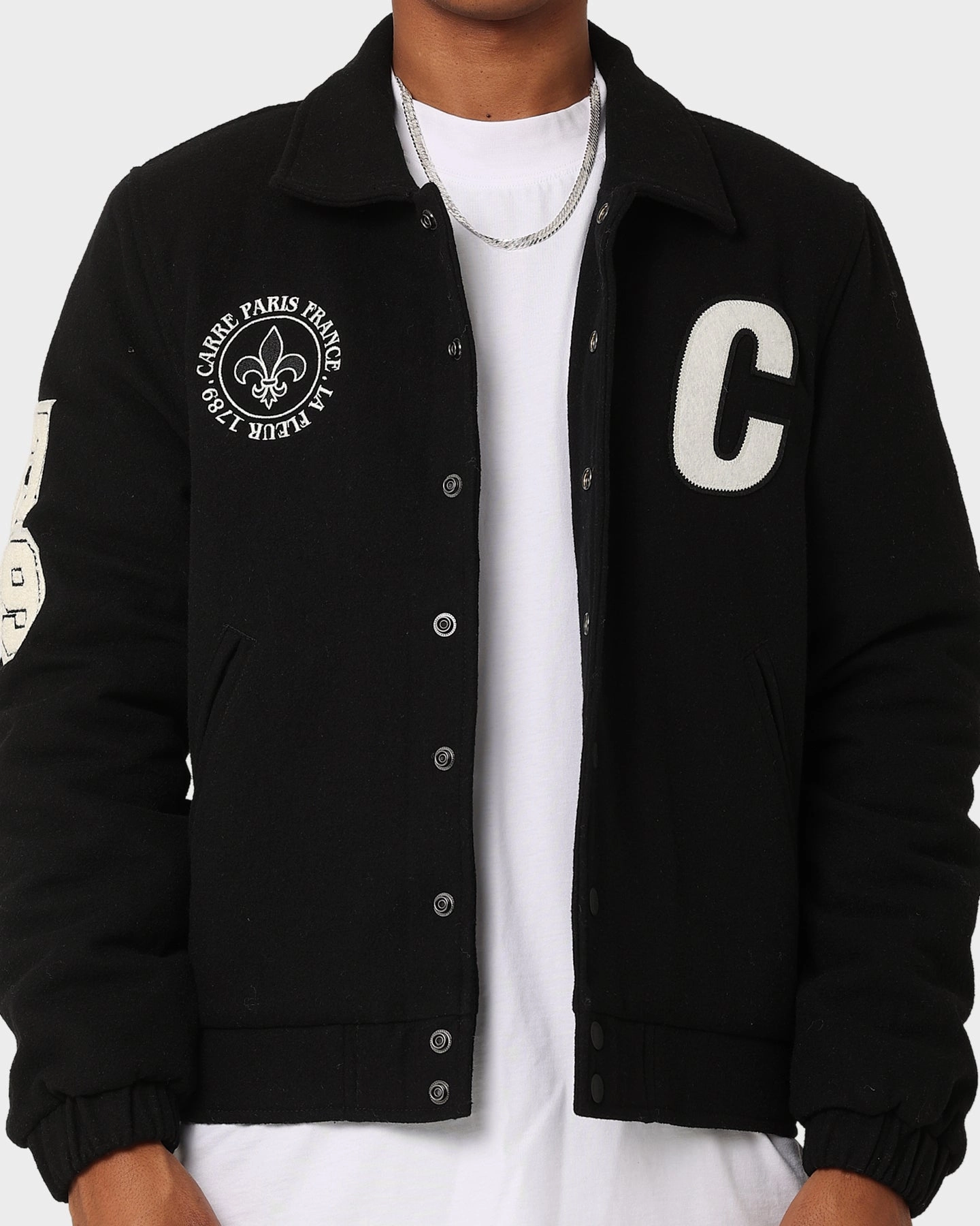 Contoured Fit Carre Class Varsity Jacket Black