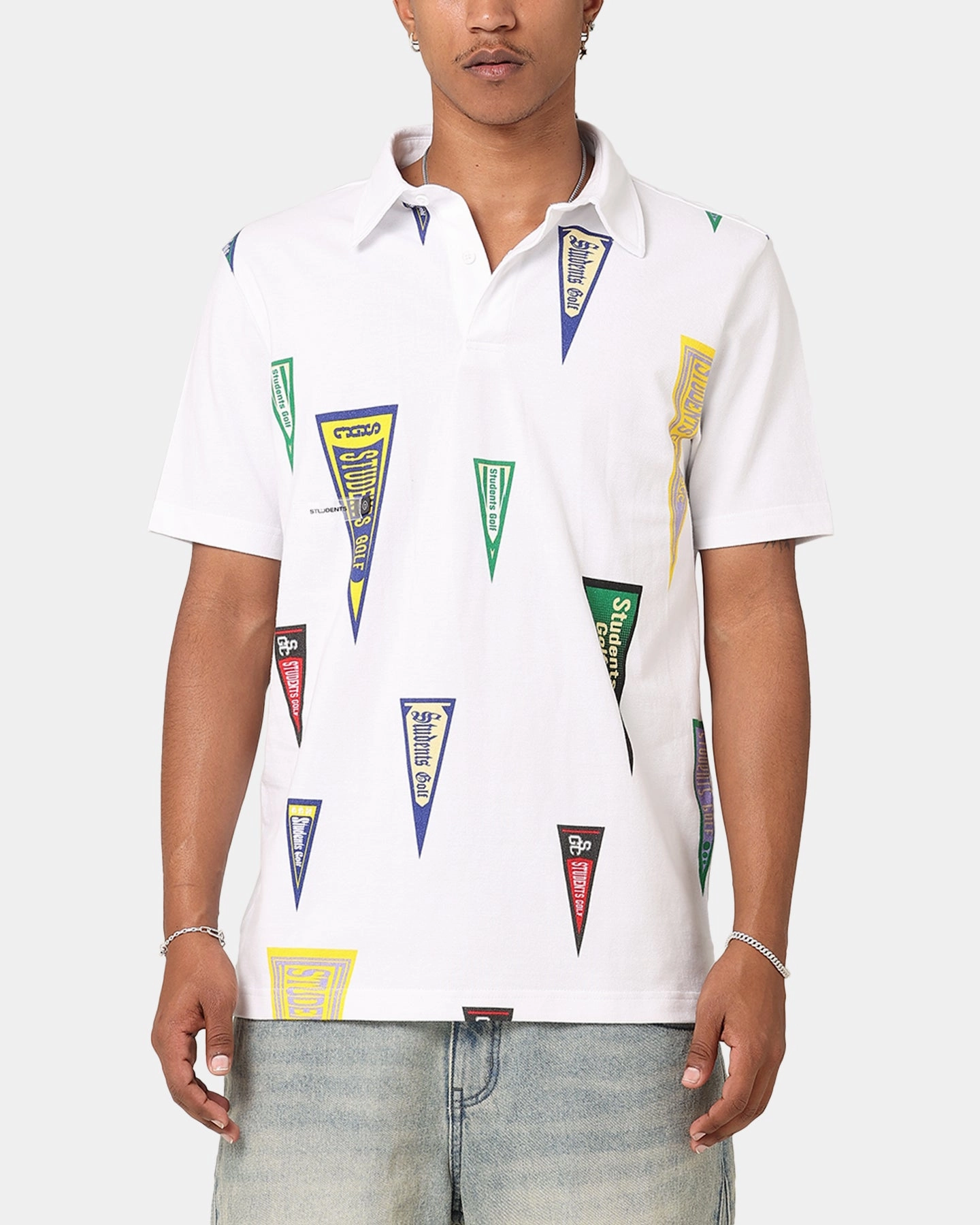 Students Golf Harris Pique Short Sleeve Polo Shirt White Anti Odor Technology Clubhouse Attire