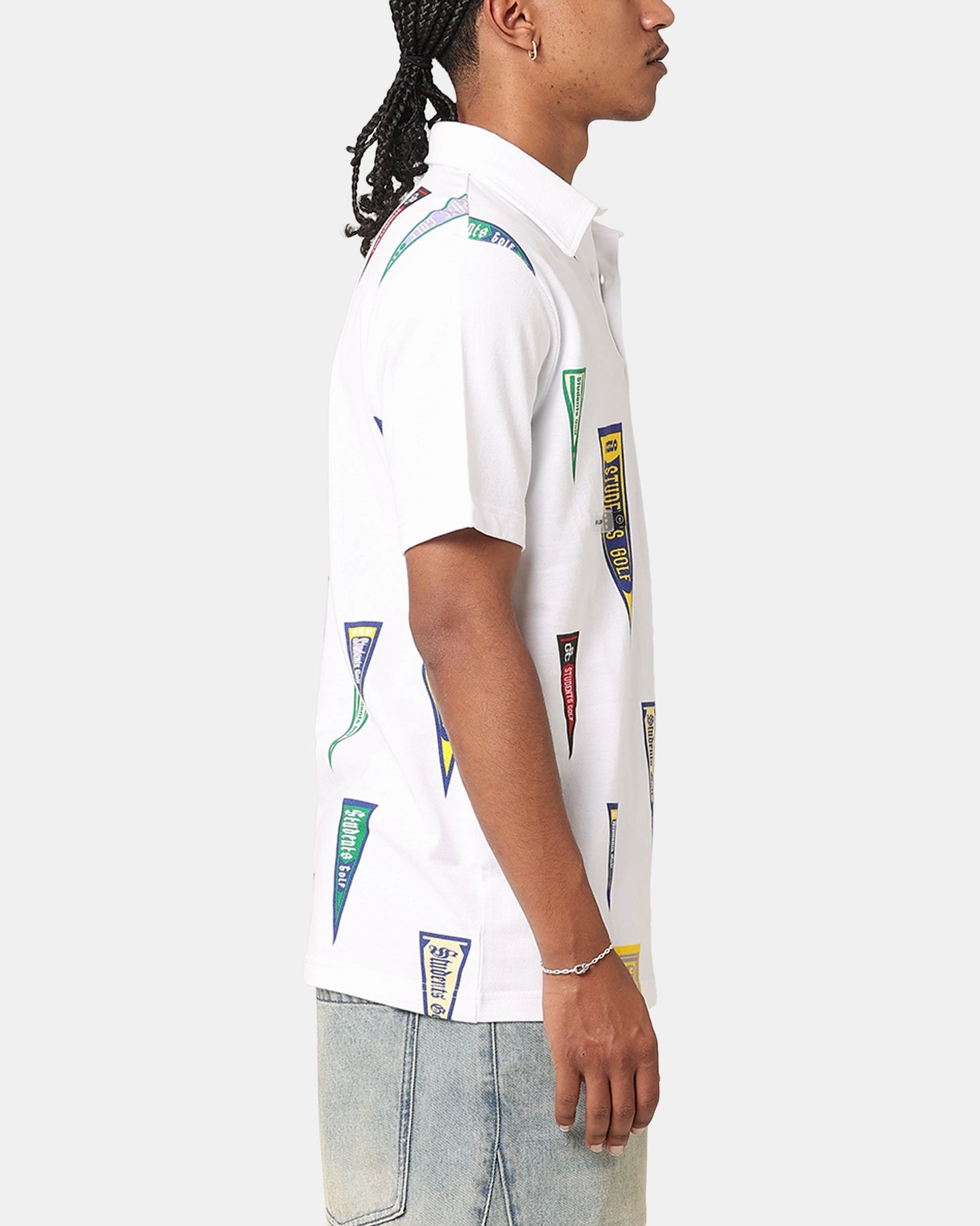 Students Golf Harris Pique Short Sleeve Polo Shirt White Interlock Cotton UVBlocking Fabric Tech
