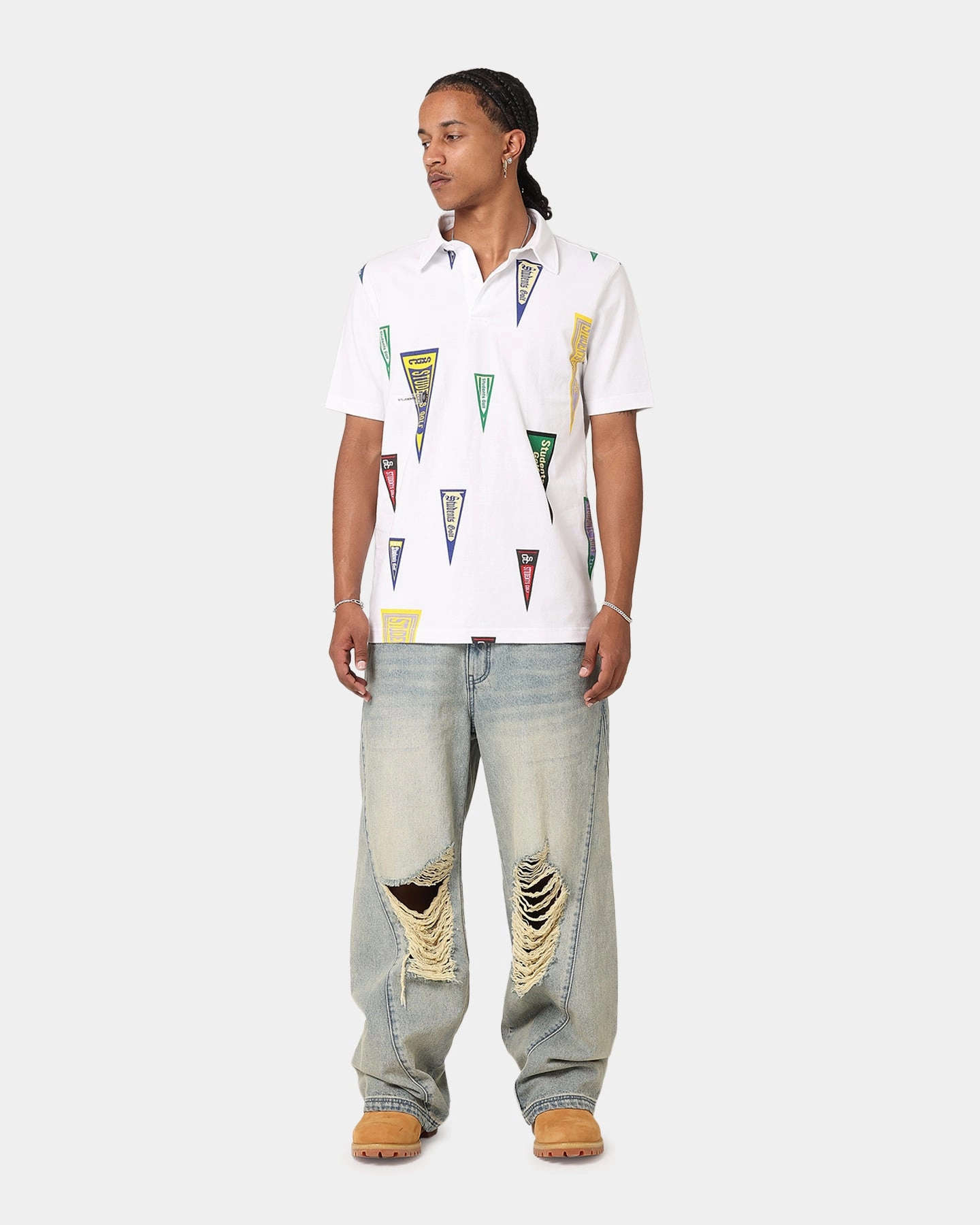 Students Golf Harris Pique Short Sleeve Polo Shirt White All-day Comfort NonRestrictive Shoulder Design