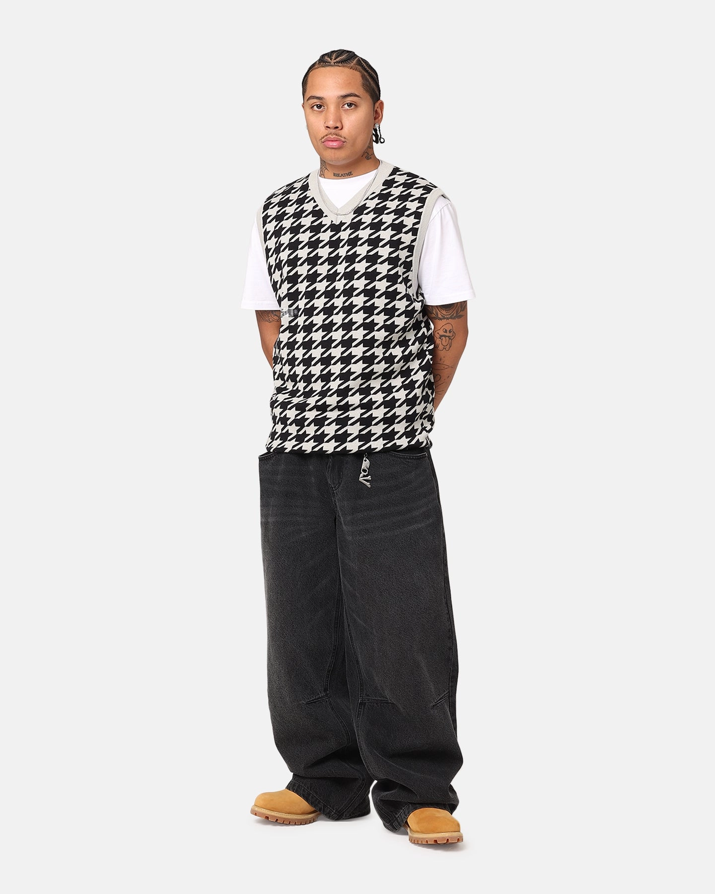 Non Restrictive Mobility Classic Zip Up Students Golf Layne Houndstooth Sweater Vest Grey