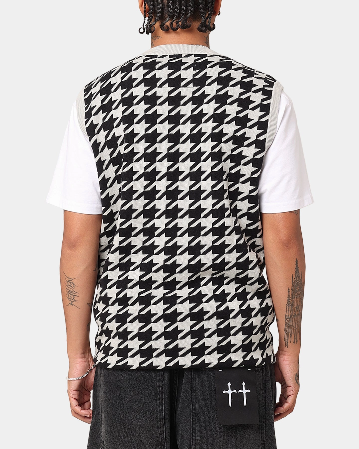Modern Travel Look Students Golf Layne Houndstooth Sweater Vest Grey