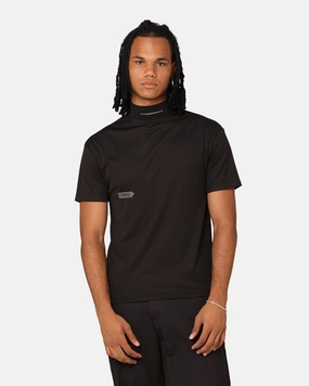 Ribbed Collar Trim Students Golf Signature Mock Neck T-Shirt Black