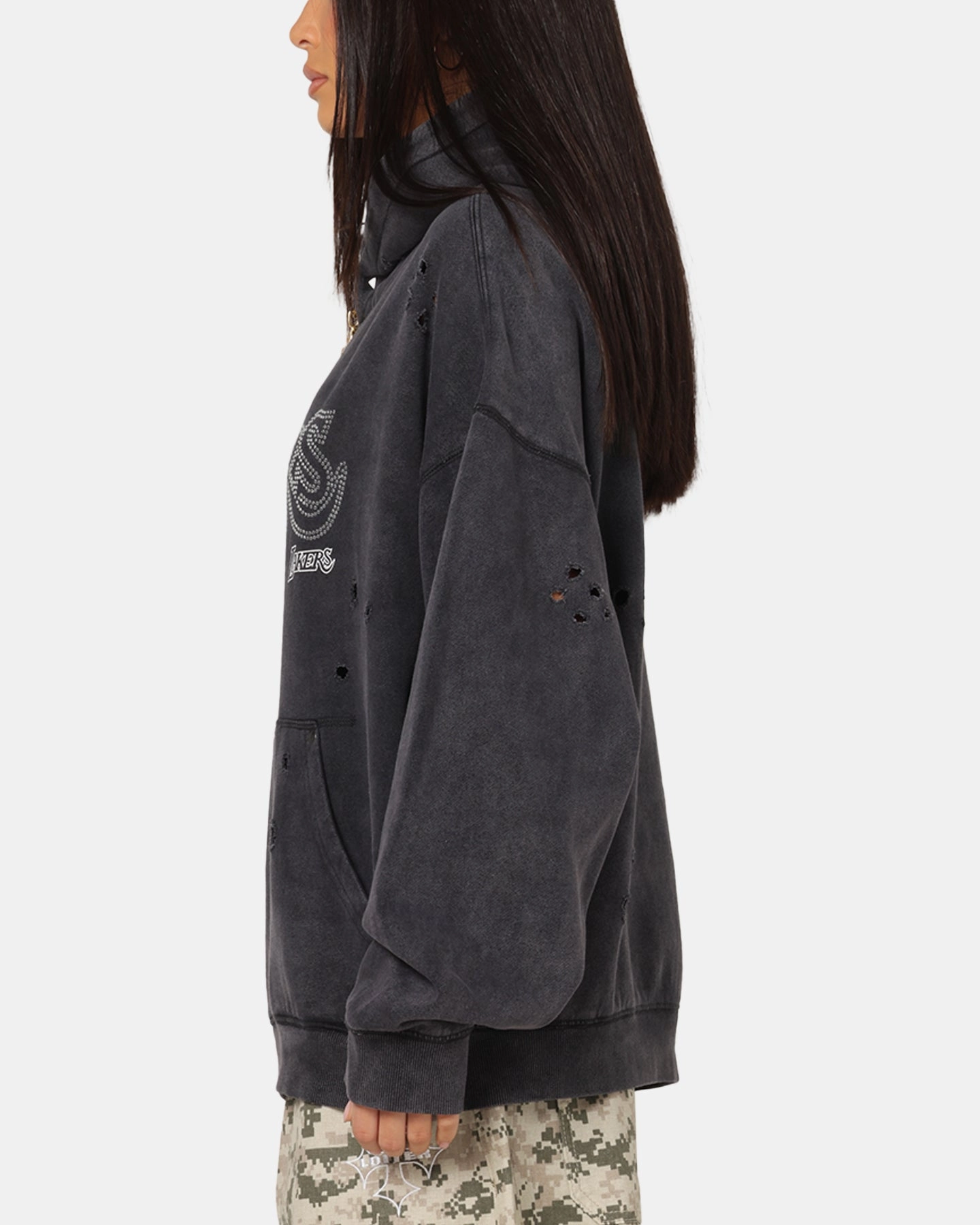 bike tour Mitchell & Ness Los Angeles Lakers Distressed Rhinestone Logo Hoodie Faded Black