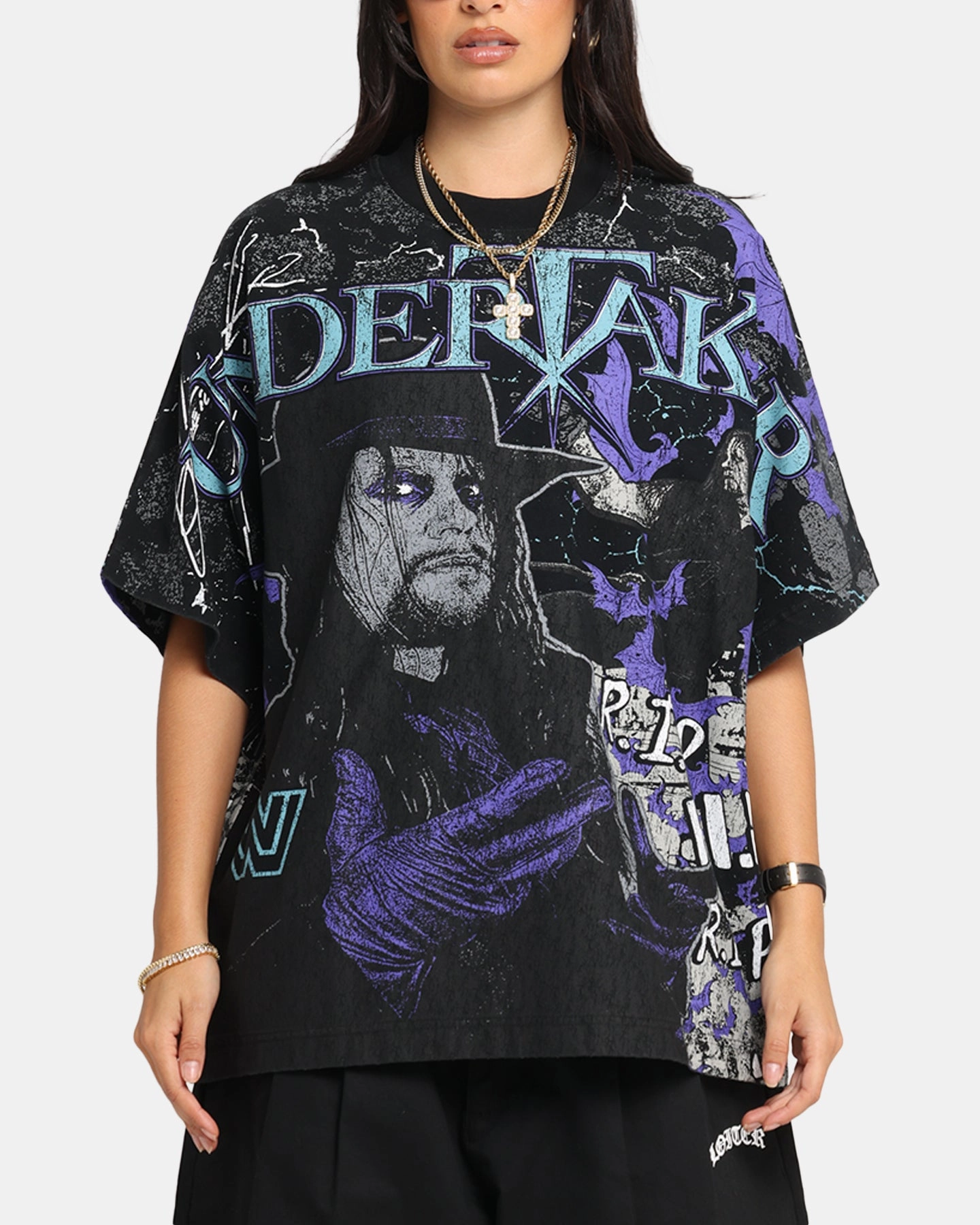 Culture Kings X WWE Undertaker All Over Print T-Shirt Black Basic Layering Cozy Wear