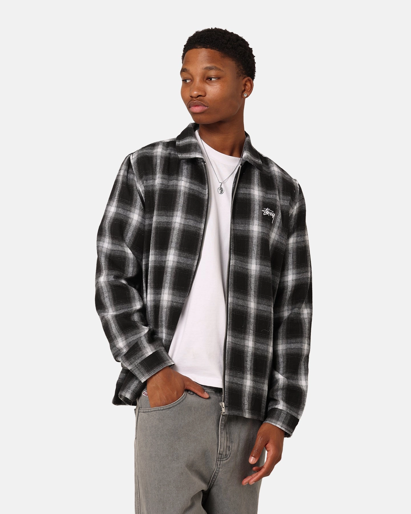 Sustain Stussy 8 Ball Checkered Zip Jacket Black