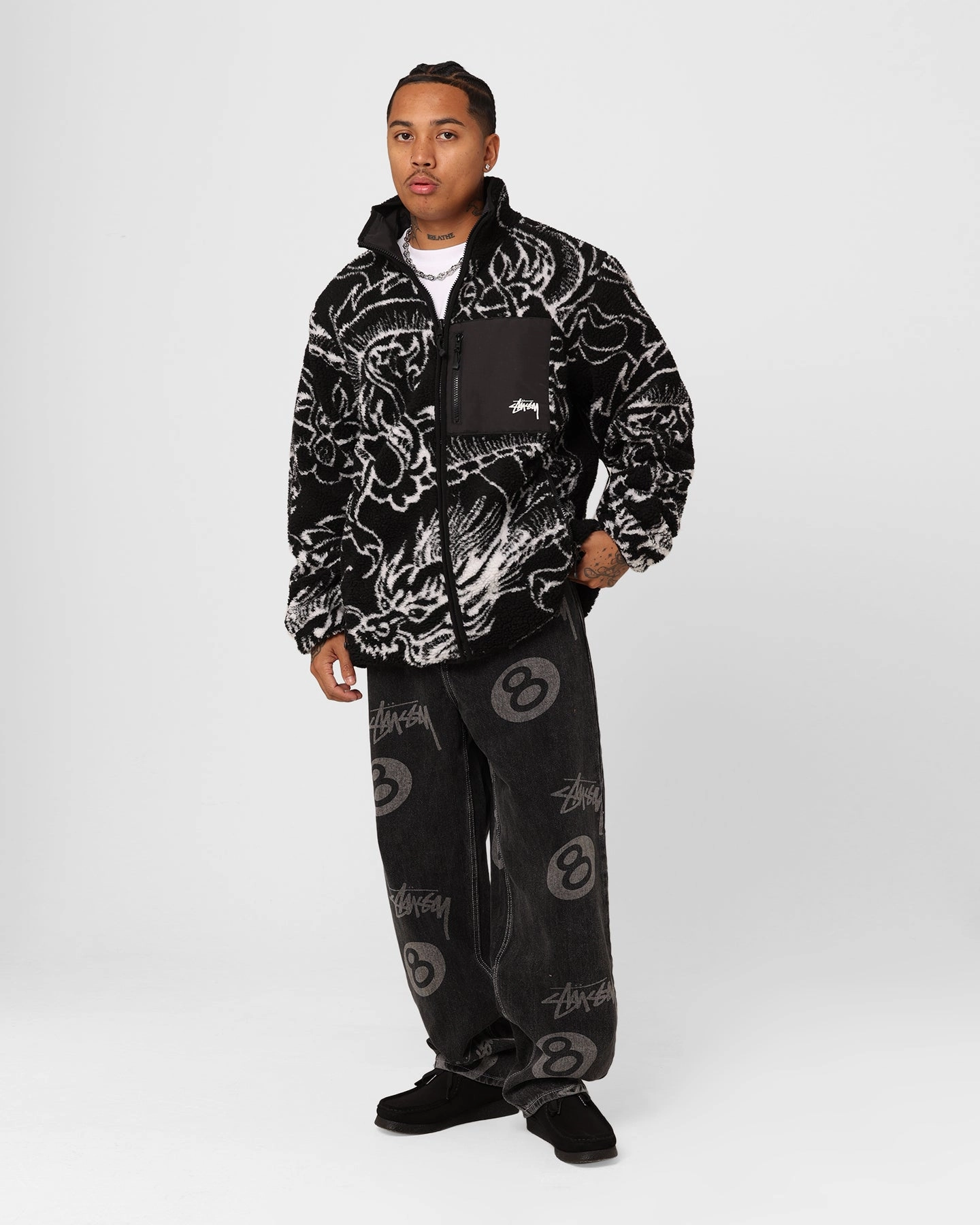Stussy Dragon Sherpa Jacket Black Work Ready