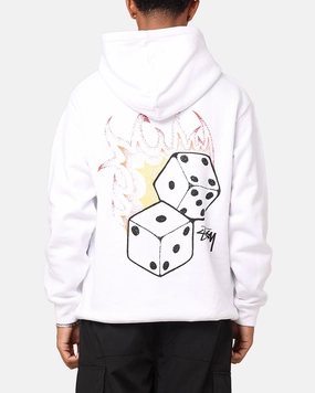 Stussy Fire Dice Fleece Hoodie White Mold Resistant Coating