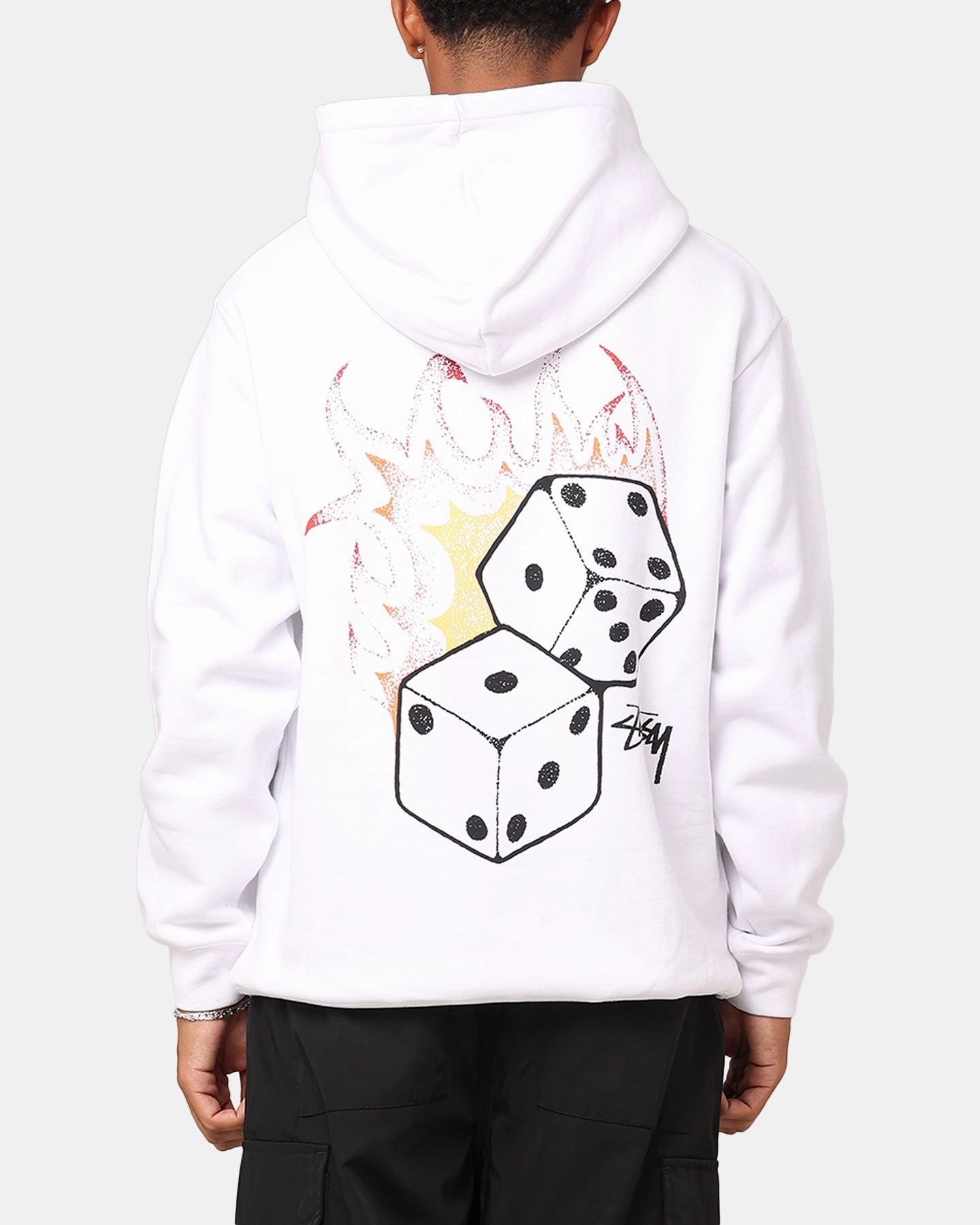 Stussy Fire Dice Fleece Hoodie White Mold Resistant Coating