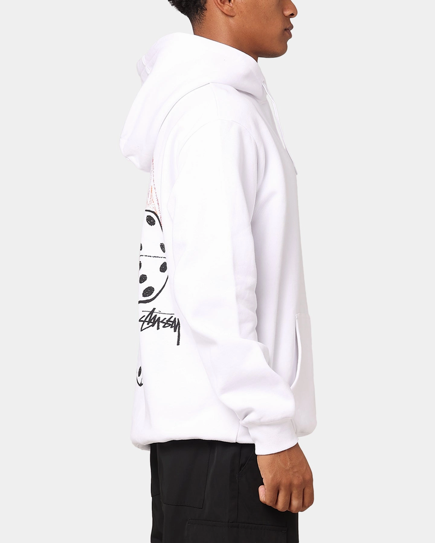 Stussy Fire Dice Fleece Hoodie White Warm and Cozy Convertible Sleeve Options