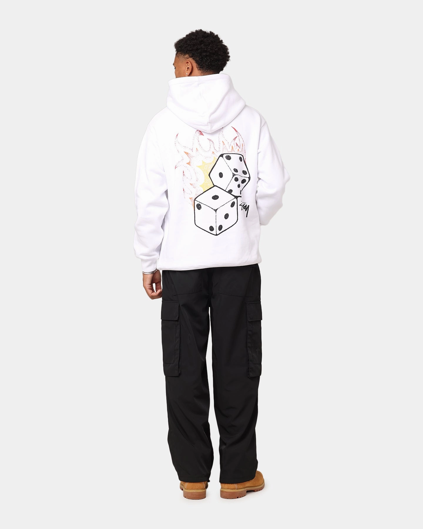 Stussy Fire Dice Fleece Hoodie White Eco Friendly Insulation Core Style