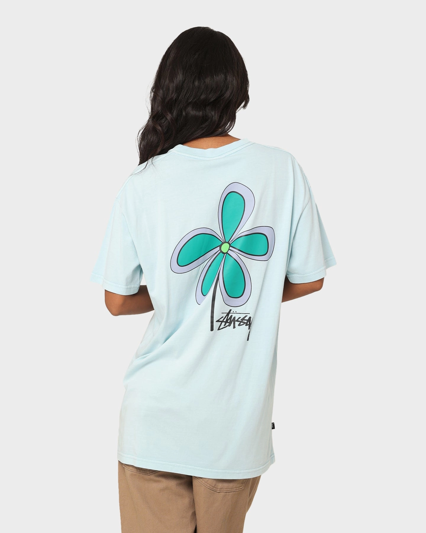 Stussy Flower 50-50 T-Shirt Pigment Light Blue Quick Drying