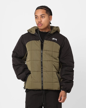 Stussy Hooded Square Puffa Jacket Khaki/Black Performance Outerwear