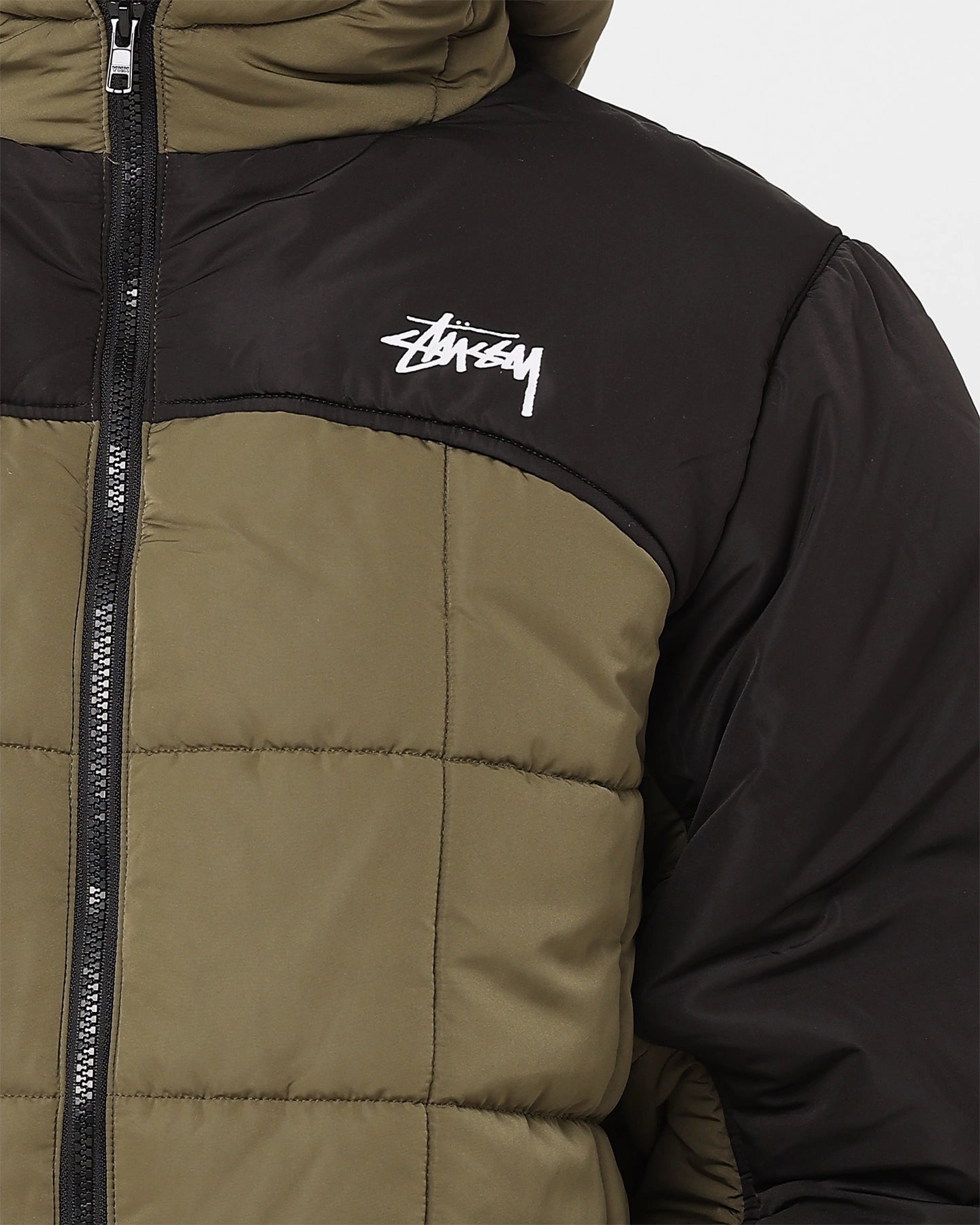Stussy Hooded Square Puffa Jacket Khaki/Black Vegan Smart Wear