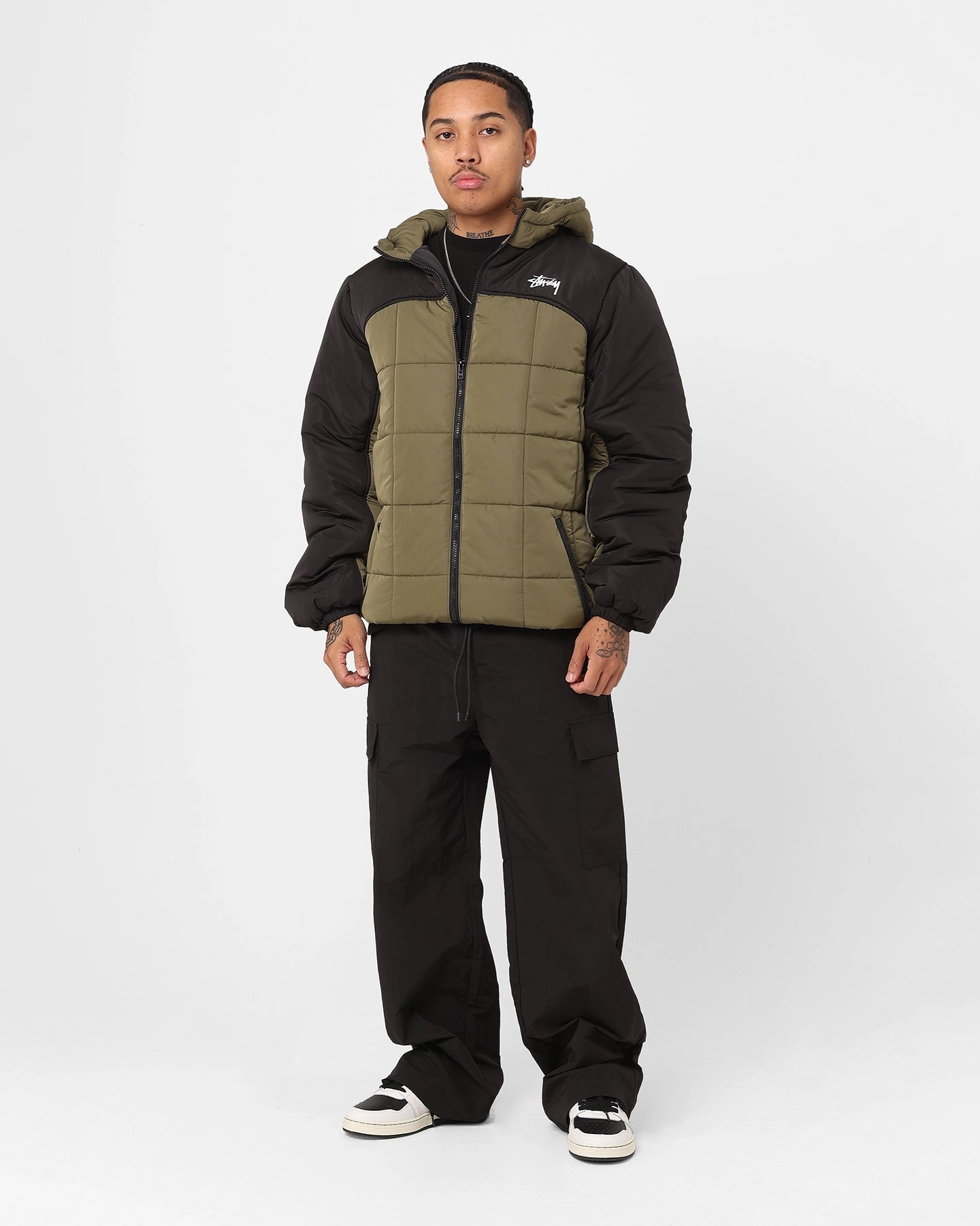 Stussy Hooded Square Puffa Jacket Khaki/Black Generosity suitable for advertising campaigns