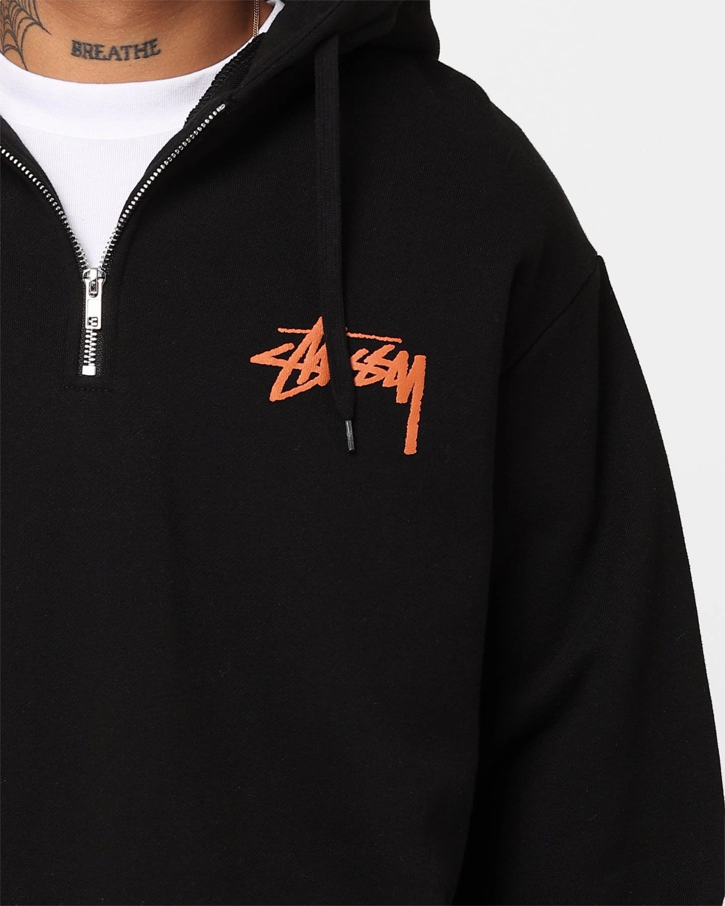Stussy How We're Living 1/4 Zip Fleece Hoodie Solid Black Reflective Trim
