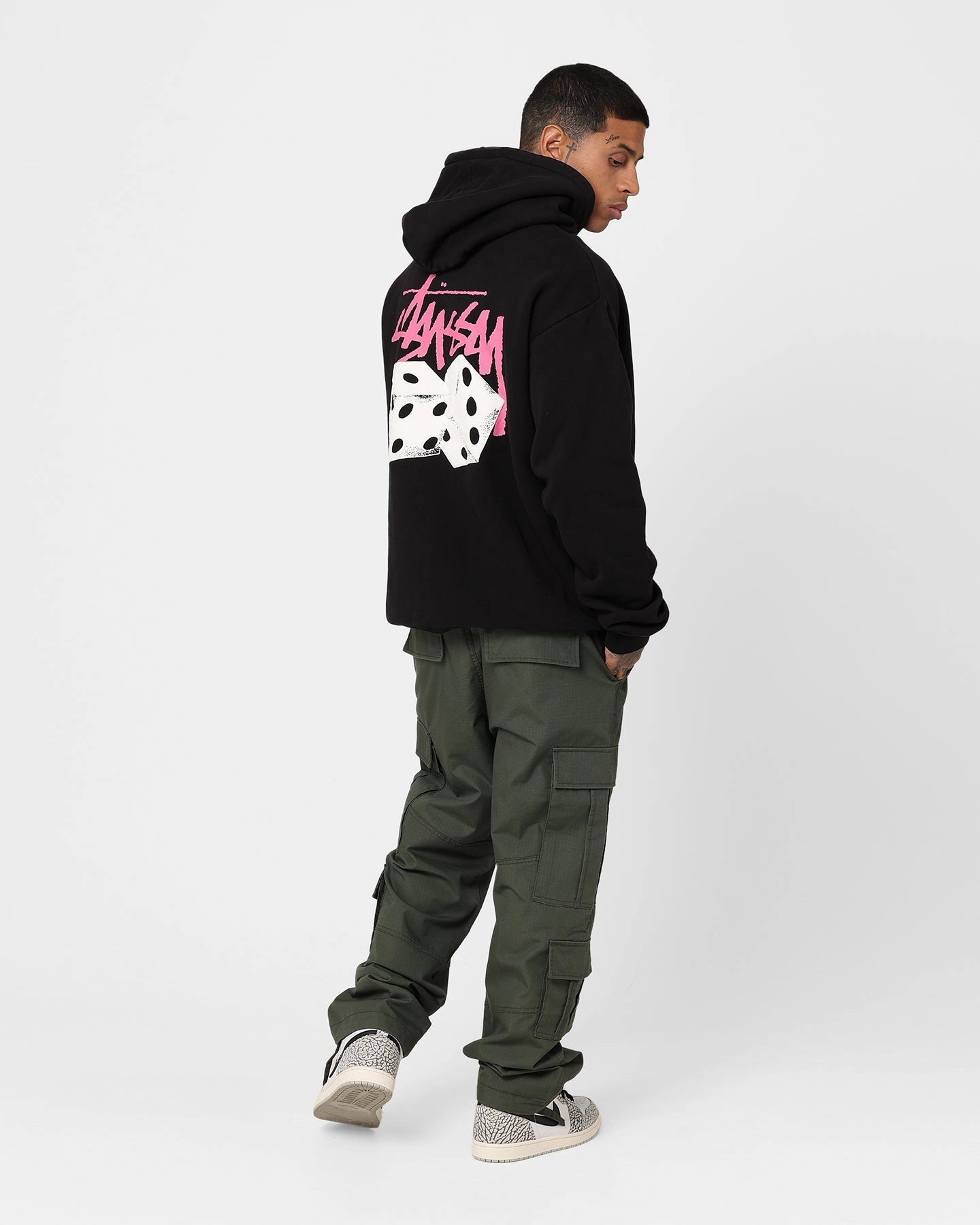 Stussy Pigment Pair Of Dice Hoodie Pigment Black Layered Collar Design Eco Friendly Textile