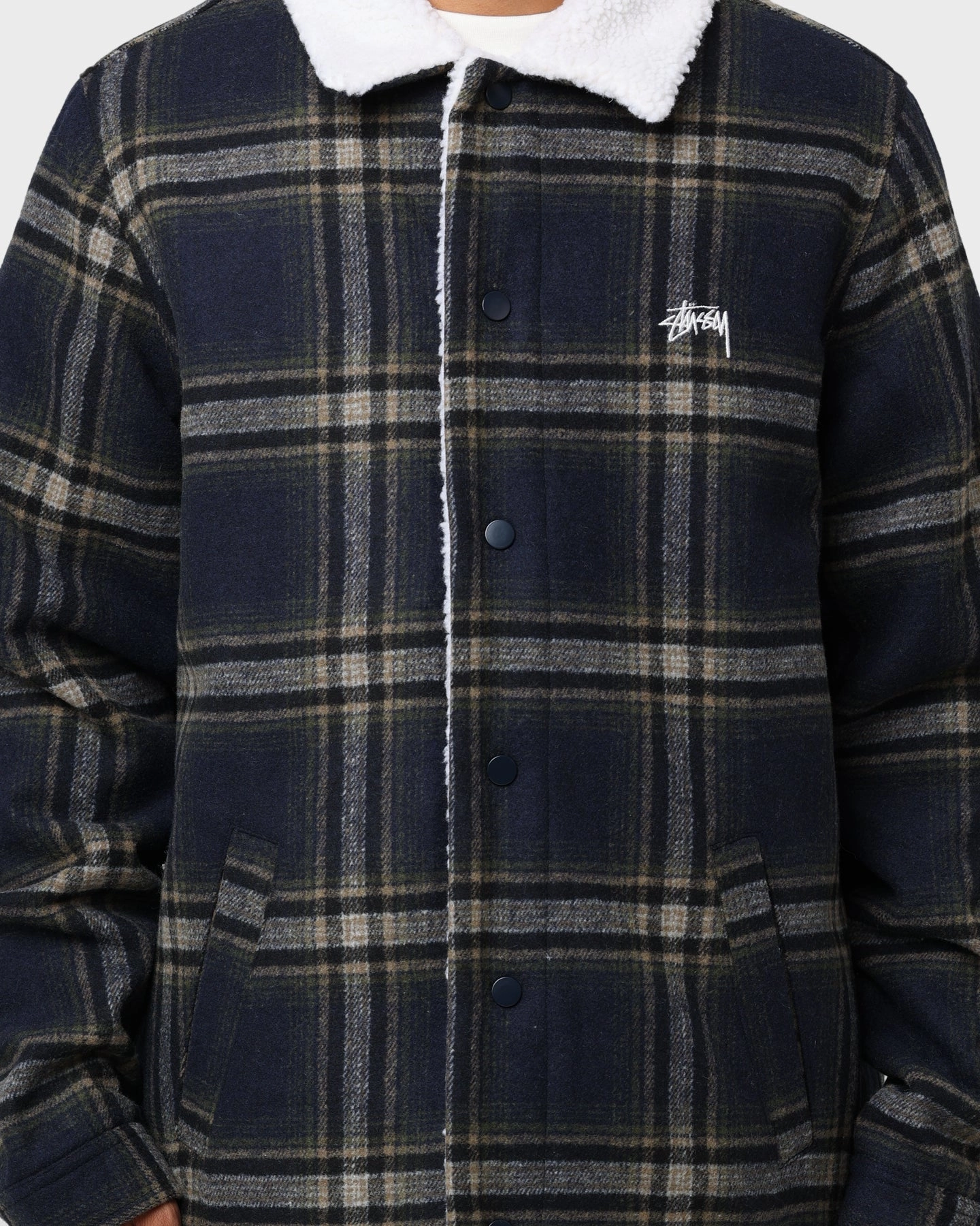 Stussy Plaid Sherpa Jacket Navy Check Smart Casual