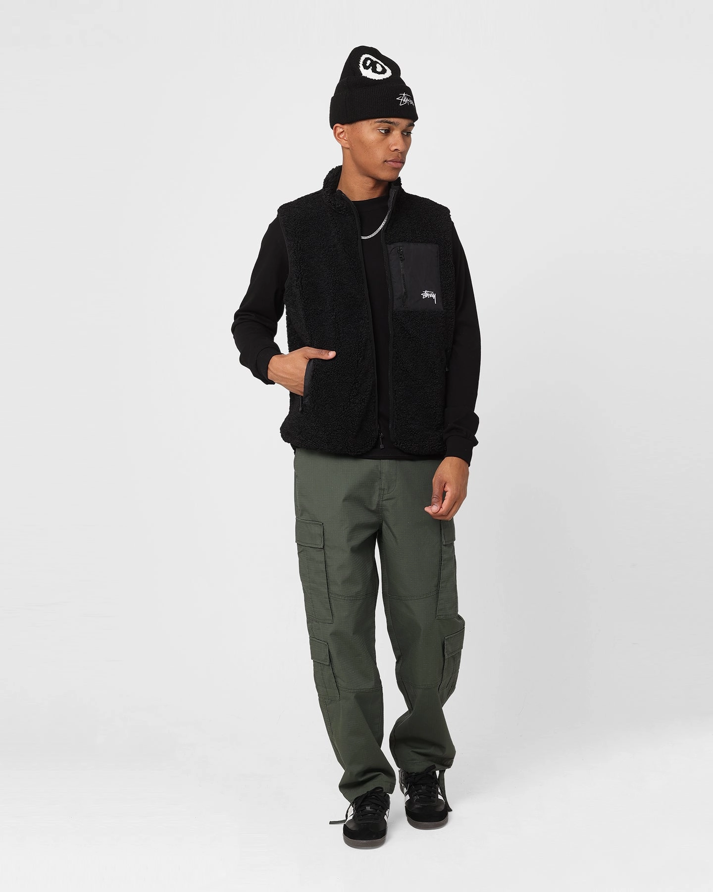 Engage Stussy Reversible Stock Sherpa Jacket Black