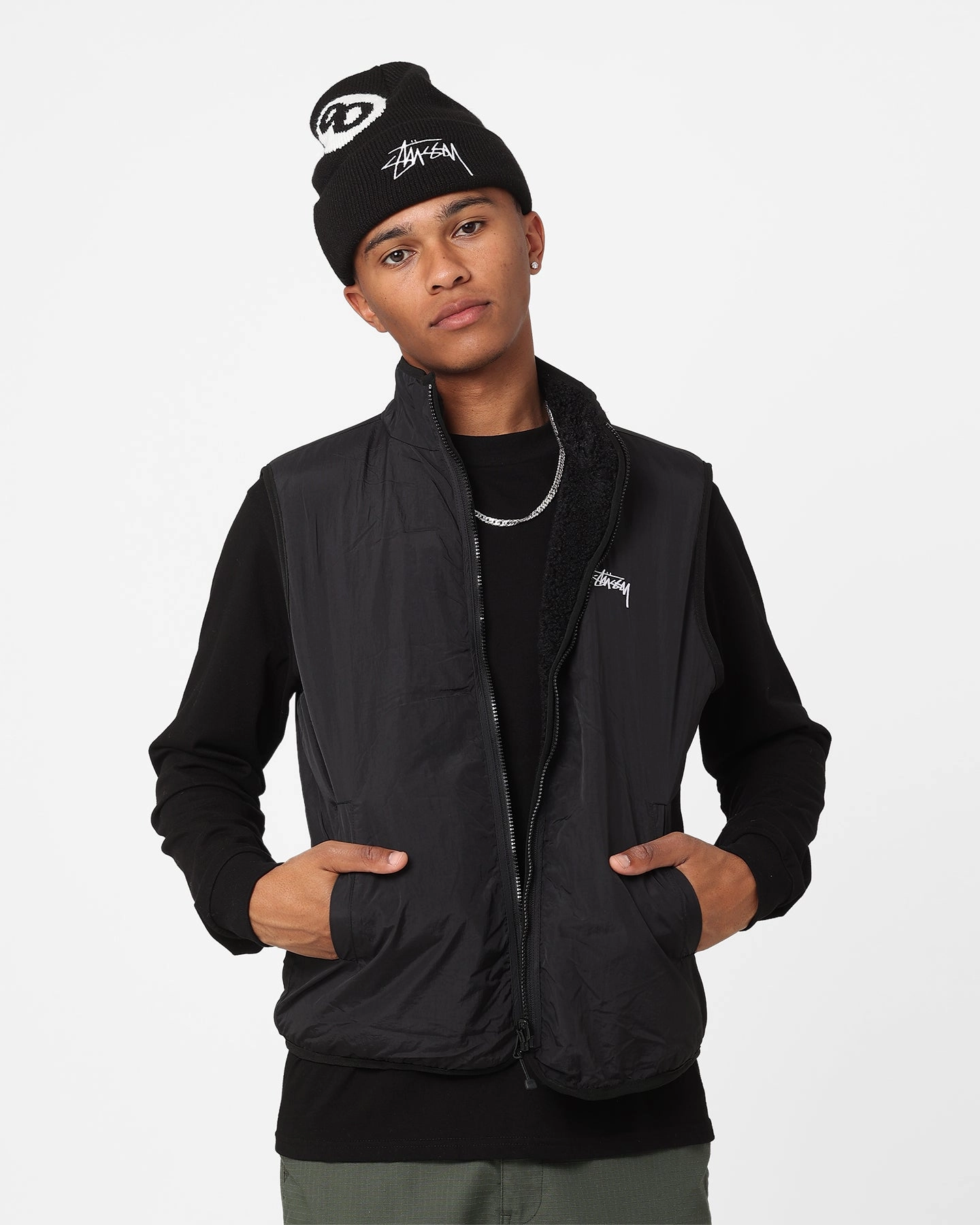 University Noise Reducing Fabric Stussy Reversible Stock Sherpa Jacket Black