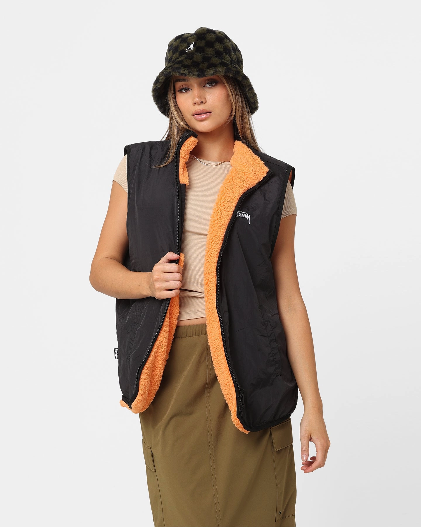 Stretchable Fabric Stussy Reversible Stock Sherpa Jacket Orange
