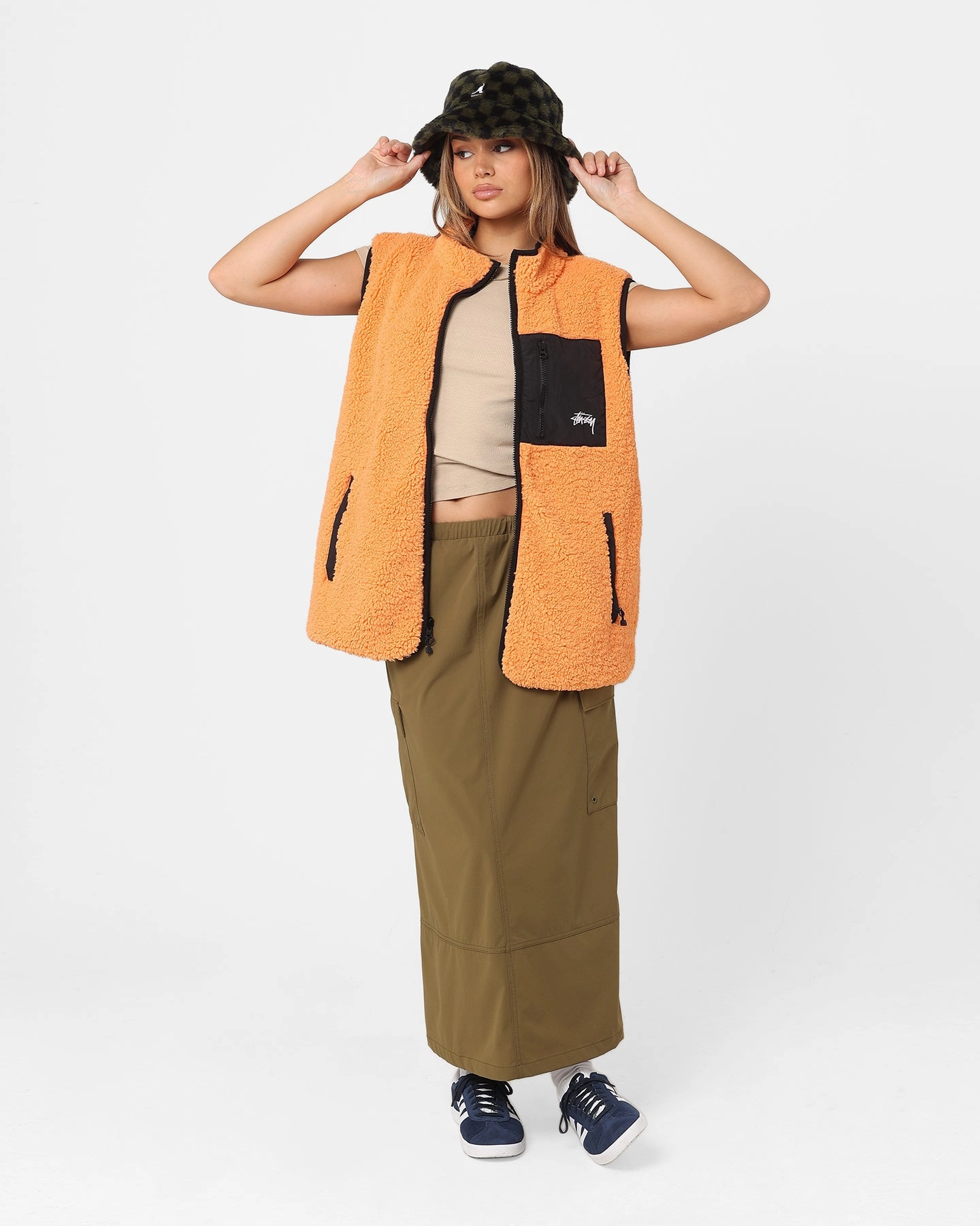 Stussy Reversible Stock Sherpa Jacket Orange Forget Weather Fit