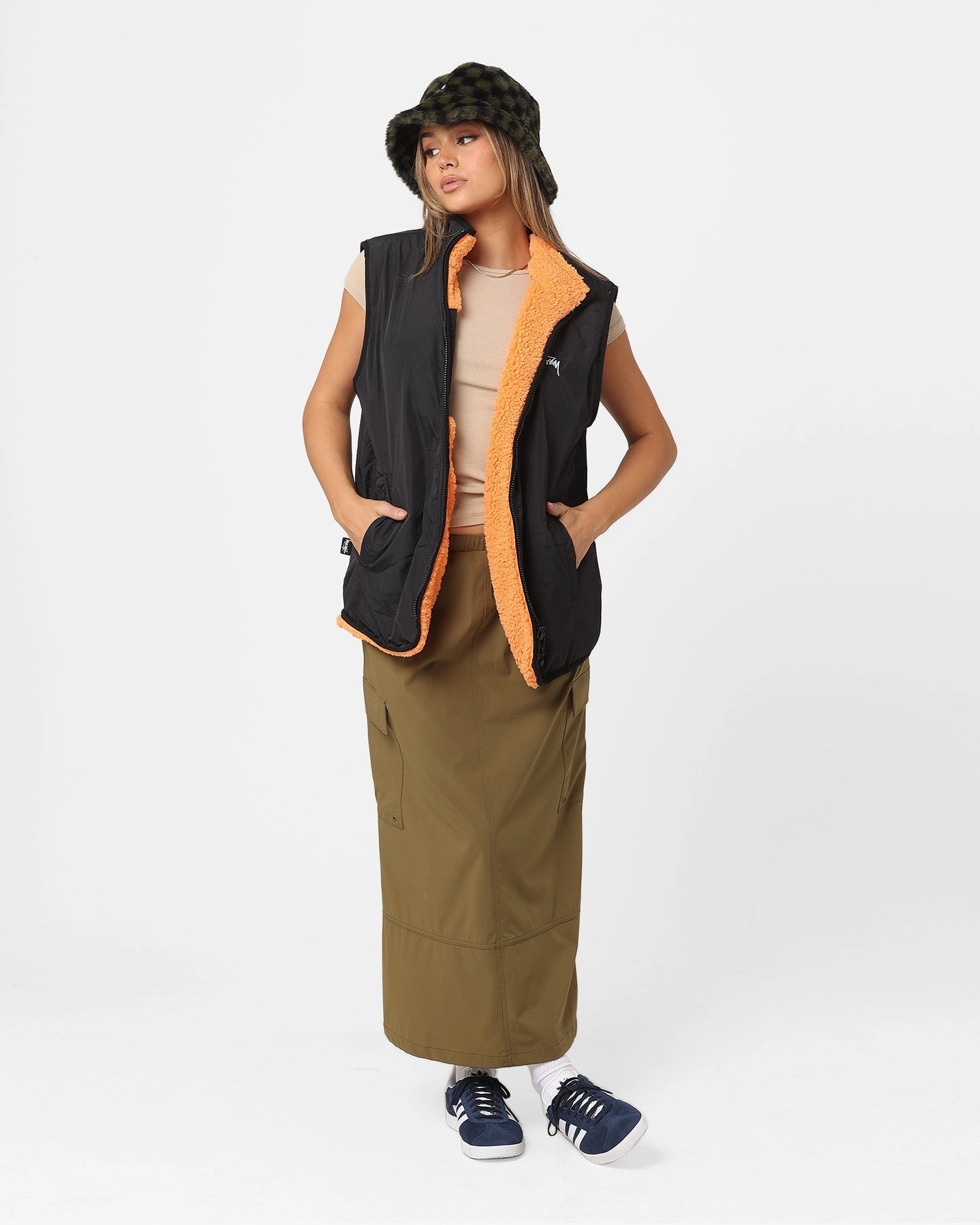 Zip Off Detailing Serve Stussy Reversible Stock Sherpa Jacket Orange