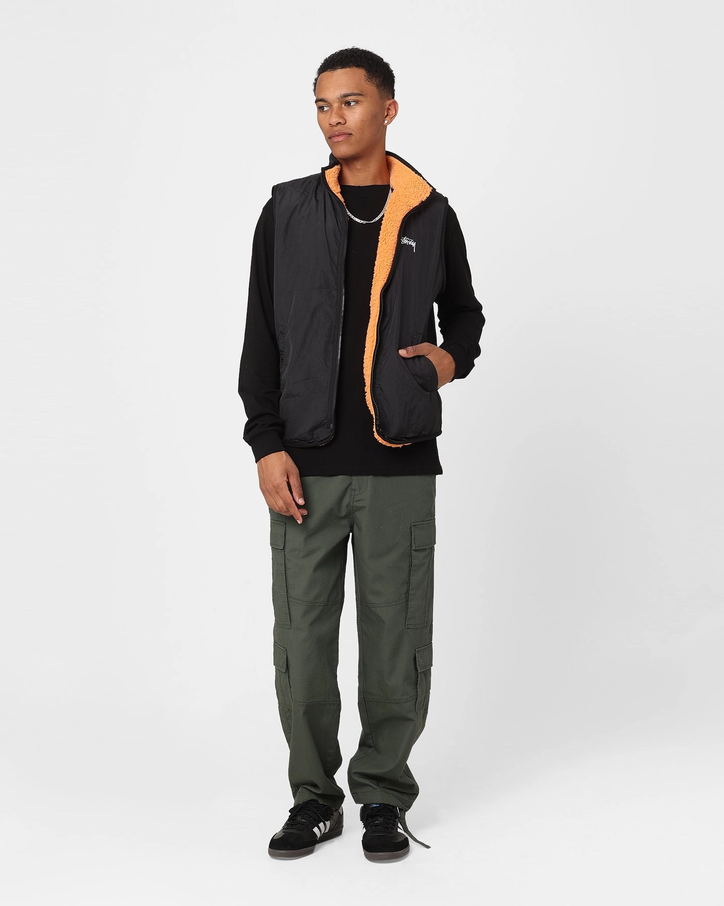 Stussy Reversible Stock Sherpa Jacket Orange Awareness