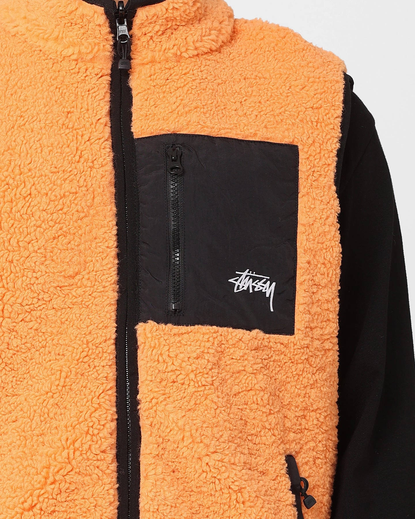 tall size Stussy Reversible Stock Sherpa Jacket Orange