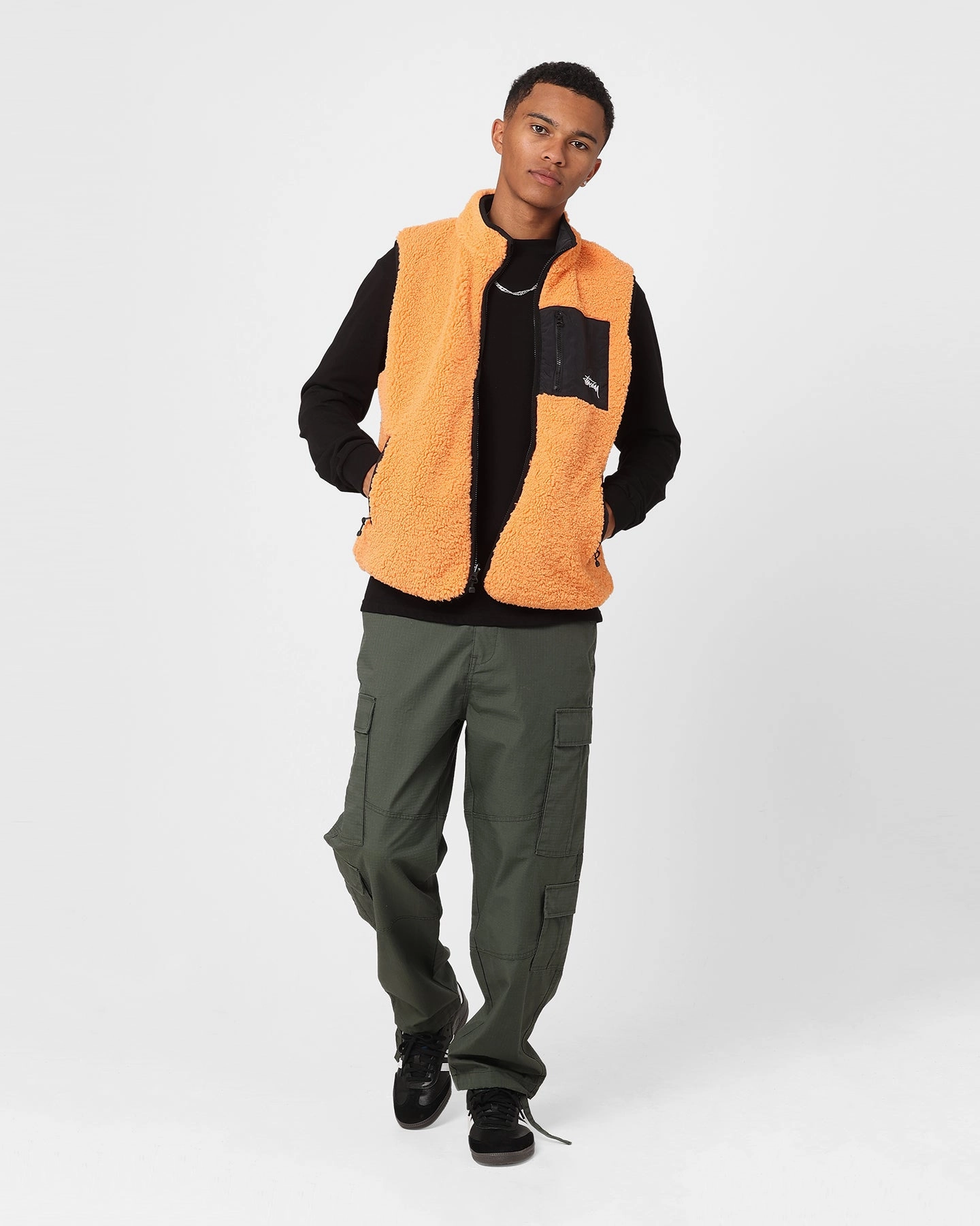 Stussy Reversible Stock Sherpa Jacket Orange Casual Edge