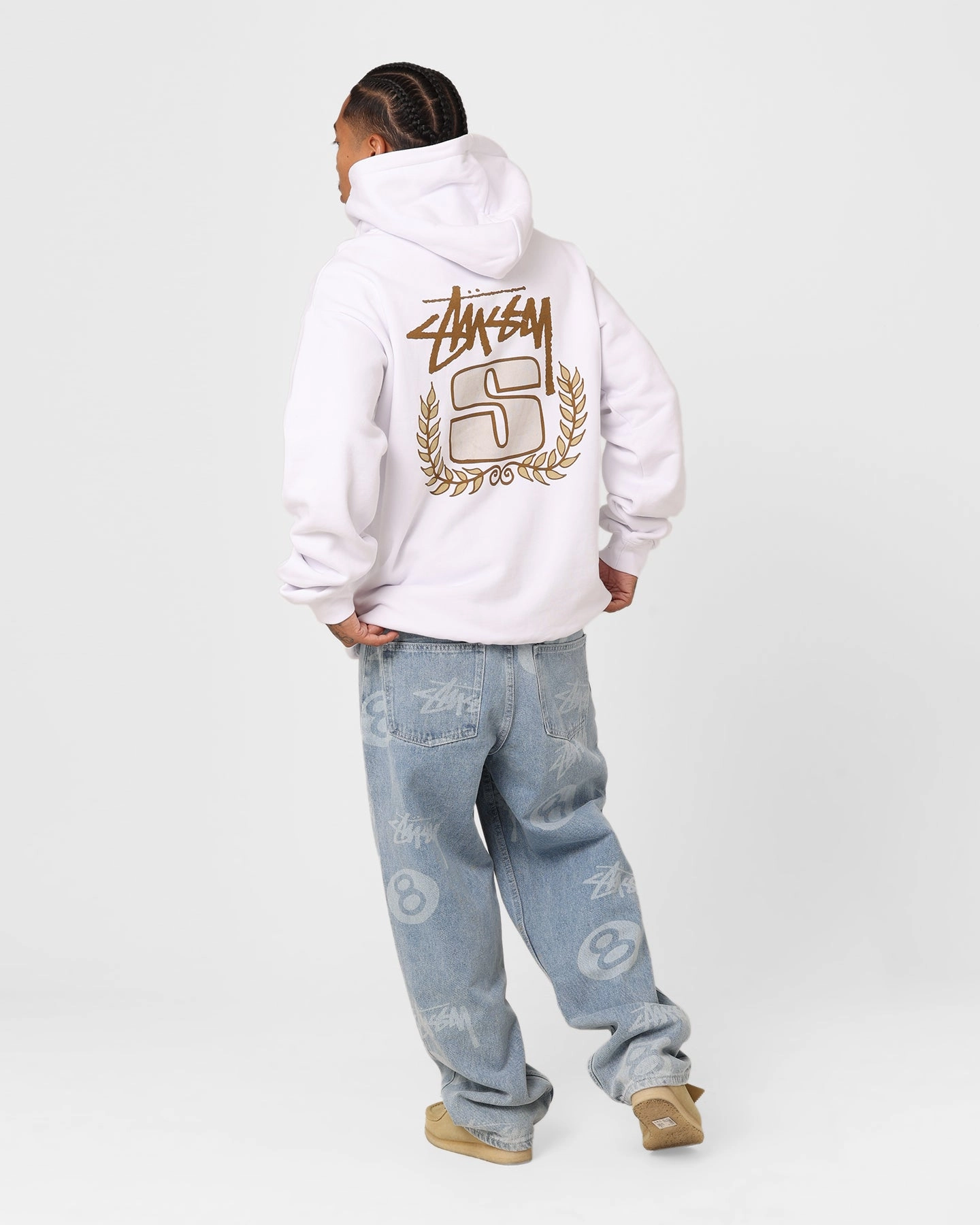 Stussy S Wreath Hoodie White suitable for winter sports