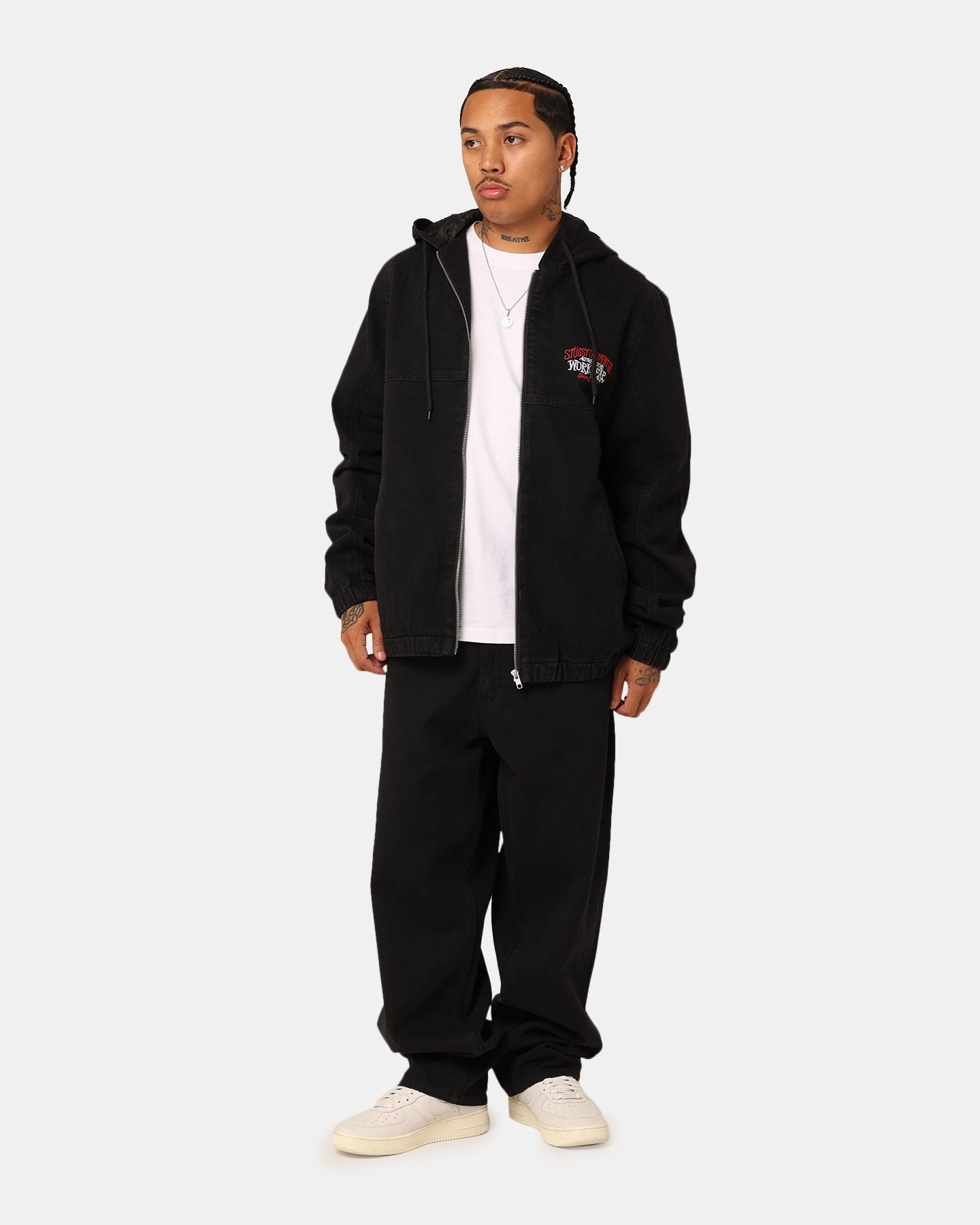 TearResistant Ripstop Nylon Magnetic Closure Stussy SS Link Lightweight Denim Jacket Black Denim