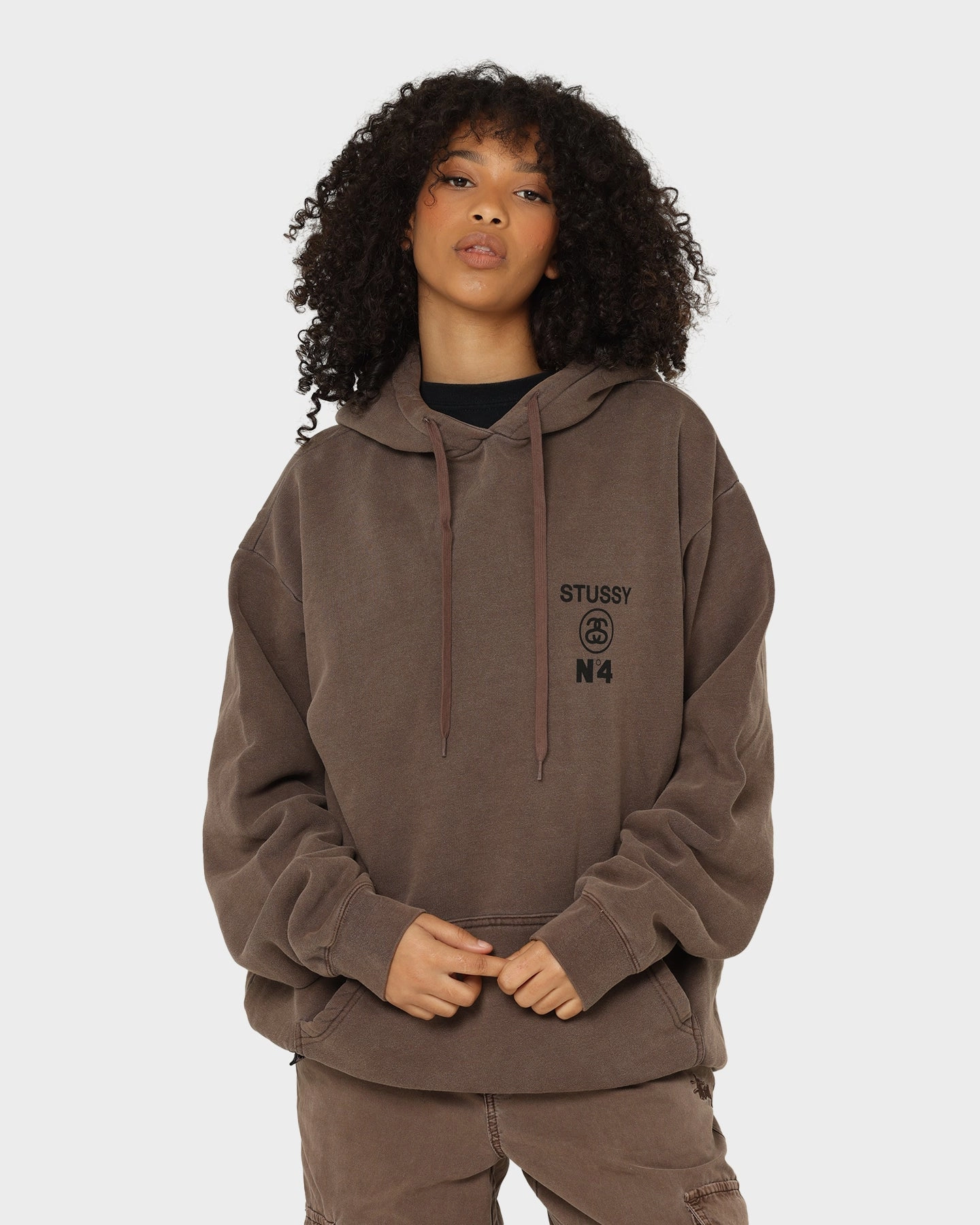 Stussy Stussy No.4 Hoodie Pigment Iron clean design High Neck