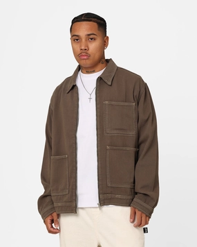 Stussy Twill Work Jacket Olive Checkered rainy - day gear