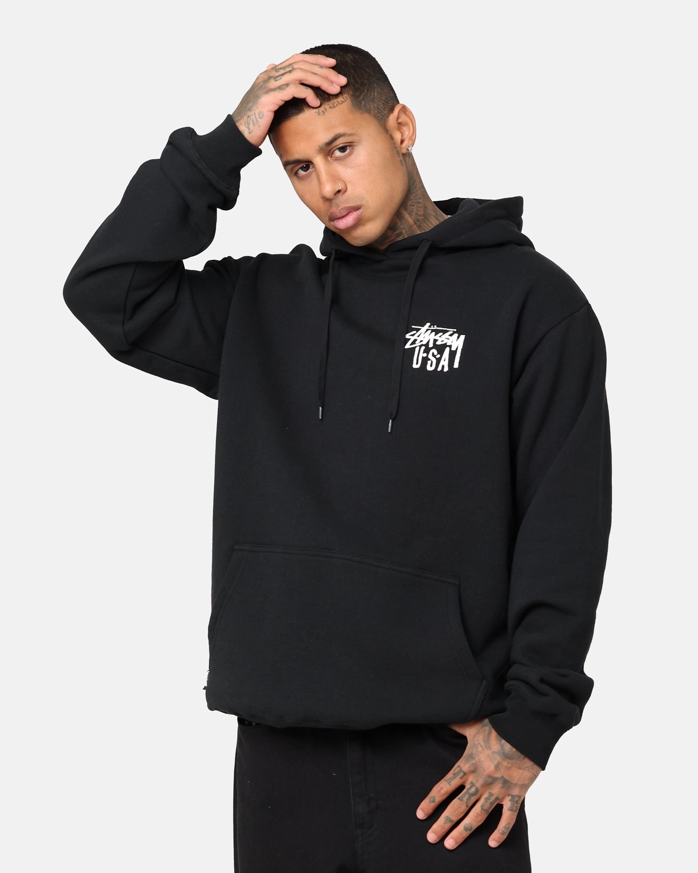 Full Length Front Zipper Urban Motion Stussy USA LCB Hoodie Black