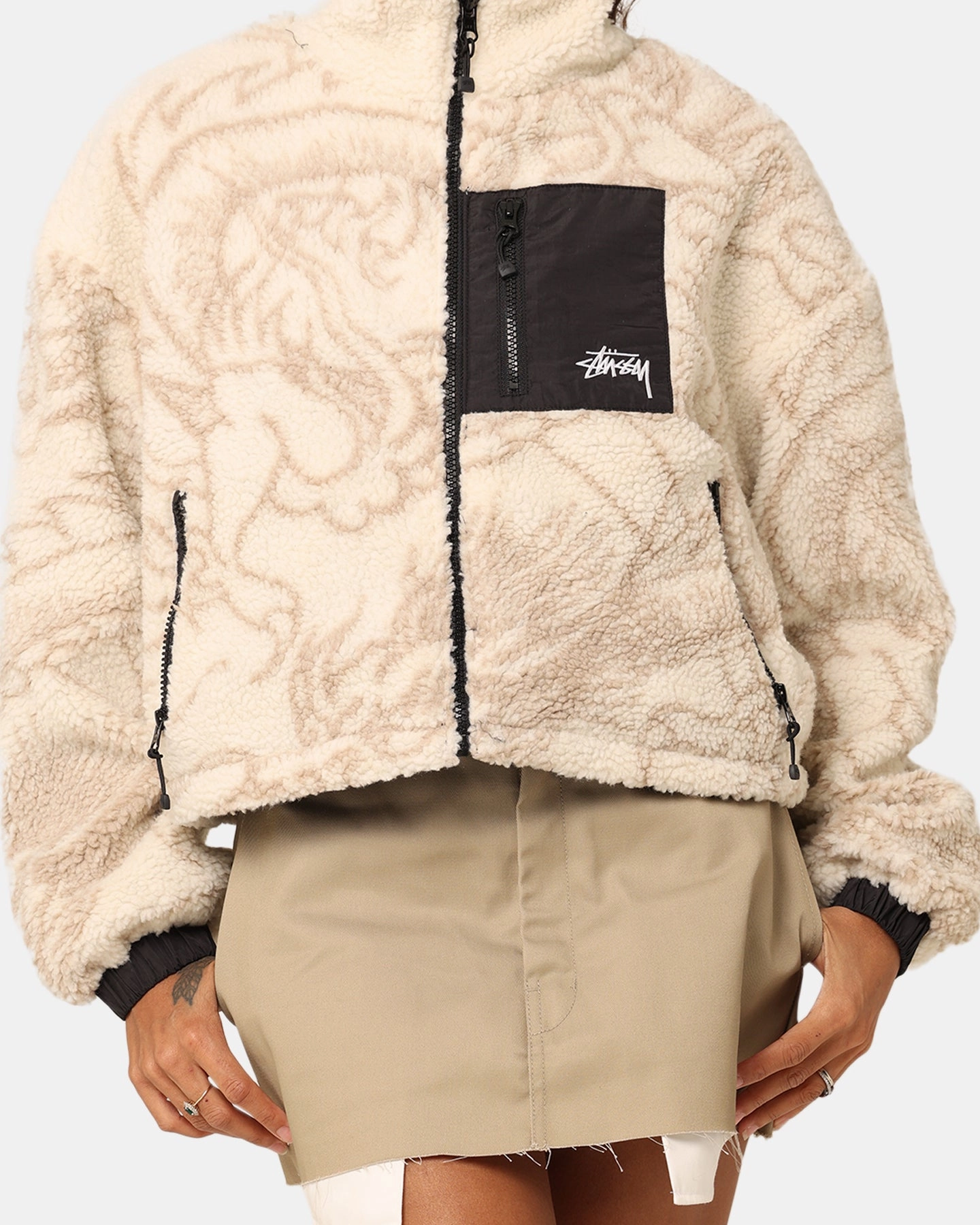 Stussy Women's Dragon Reversible Work Jacket Taupe Drop Hood Style