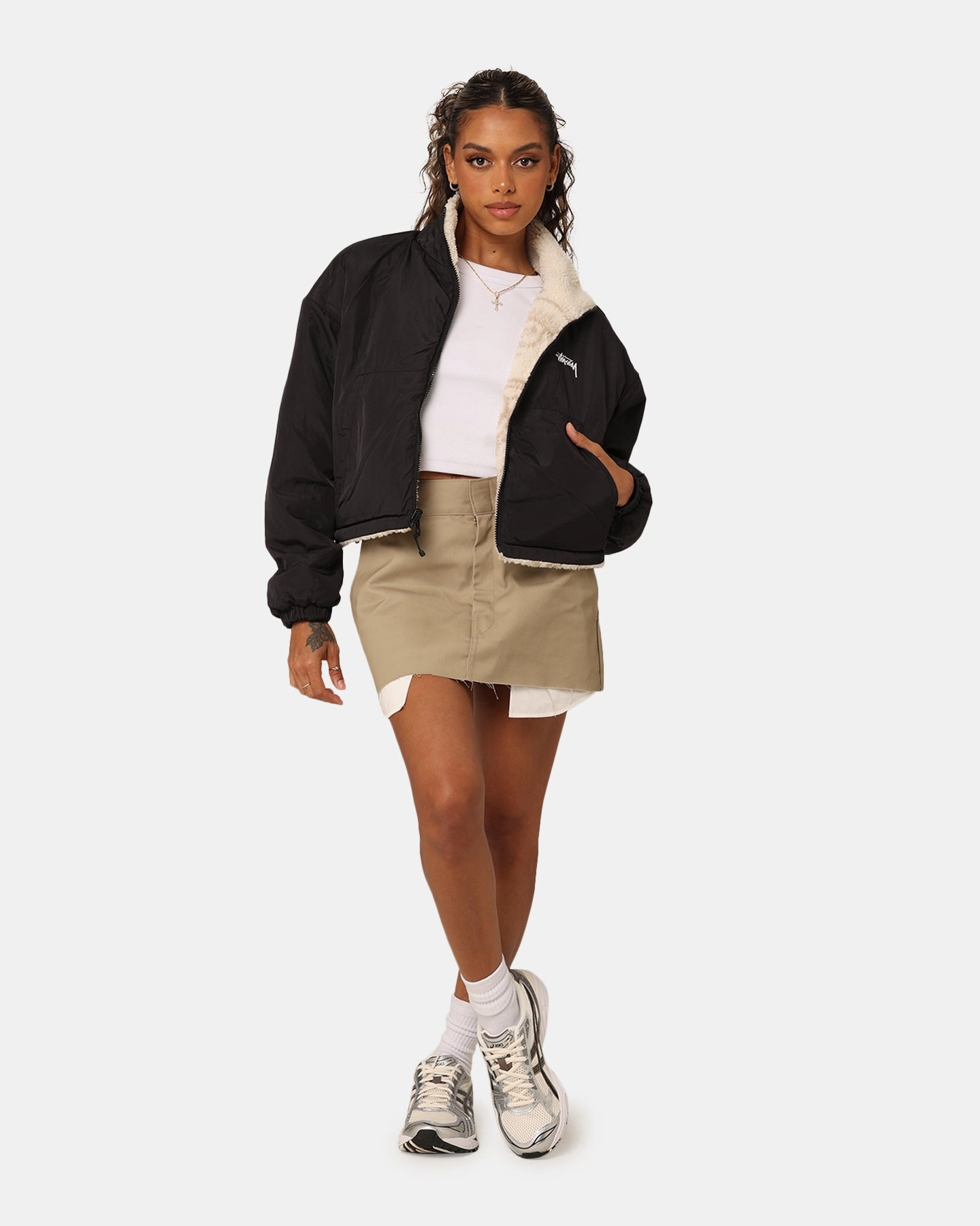 See Stussy Women's Dragon Reversible Work Jacket Taupe